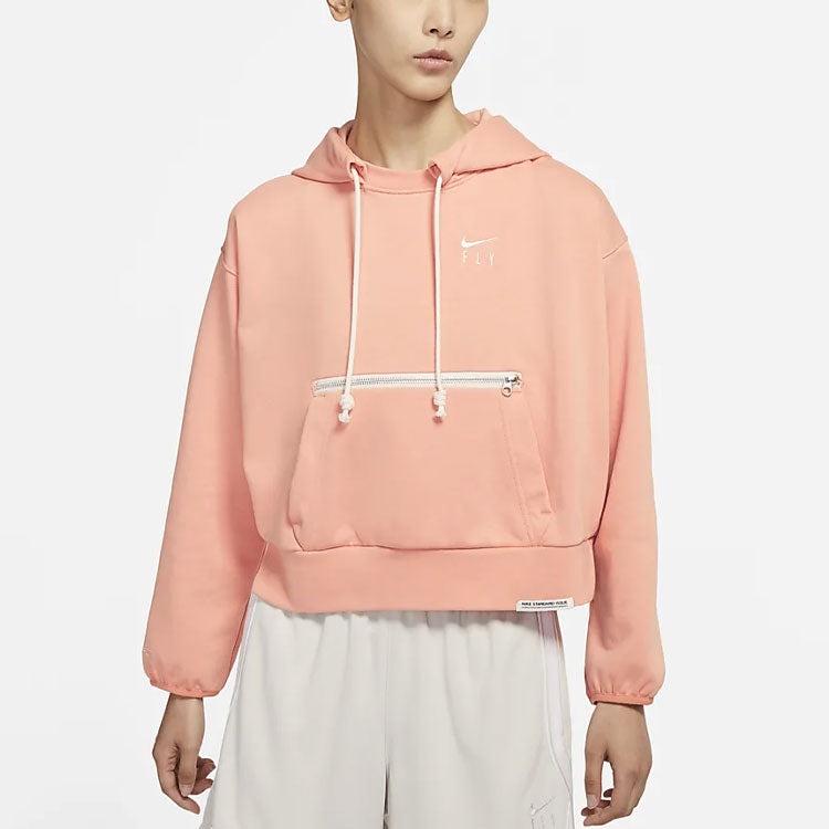 (WMNS) Nike Embroidered Logo Big Pocket Short Sports Hoodie Light Orange DA6484-824 - 4