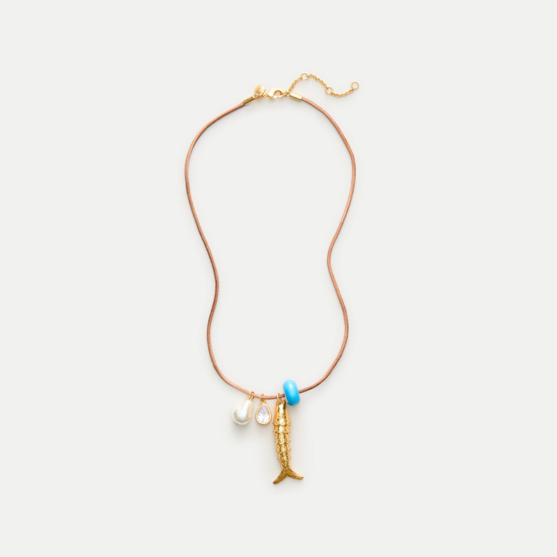 Fish pendant necklace on leather cord 1