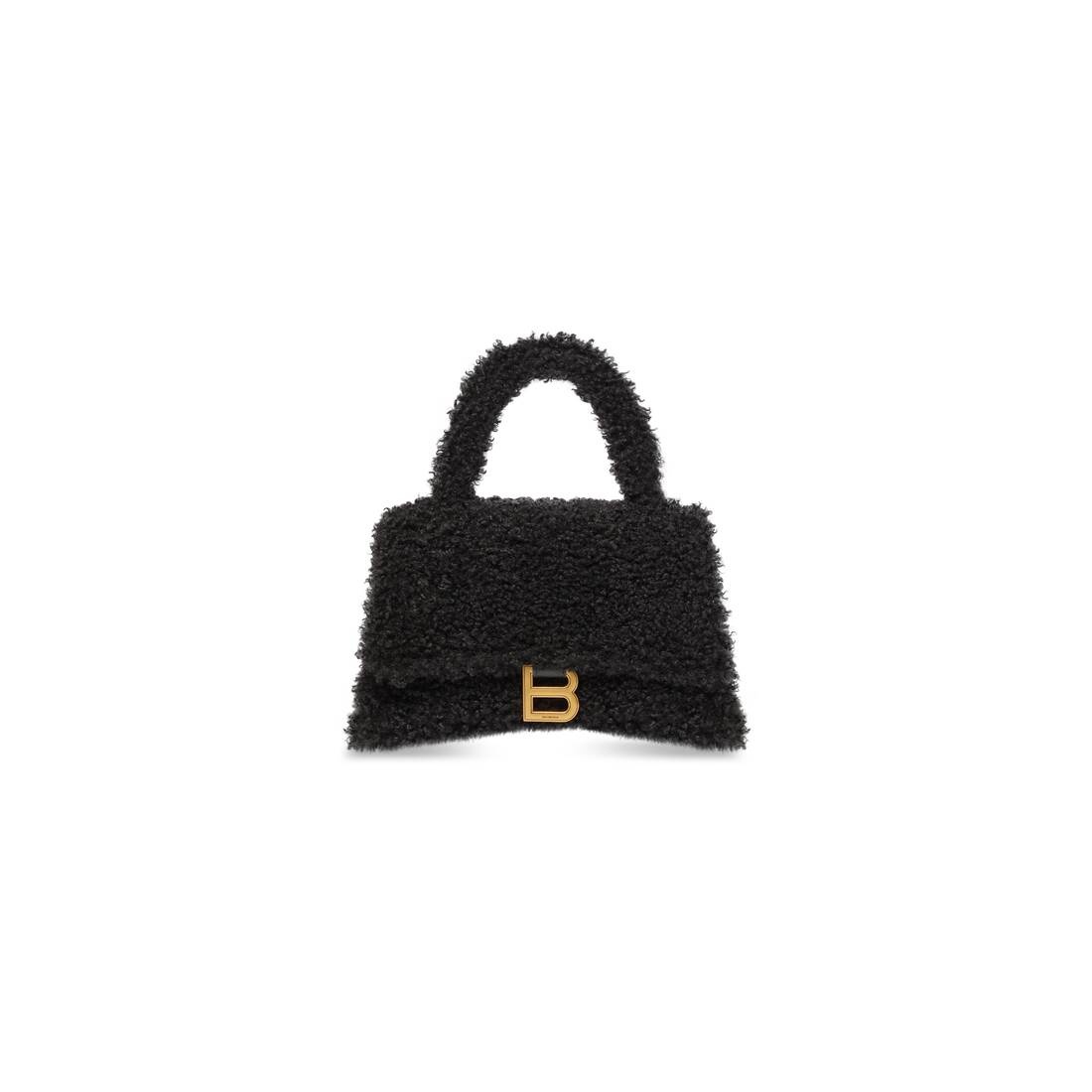Women's Furry Hourglass Small Handbag With Strap in Black - 1