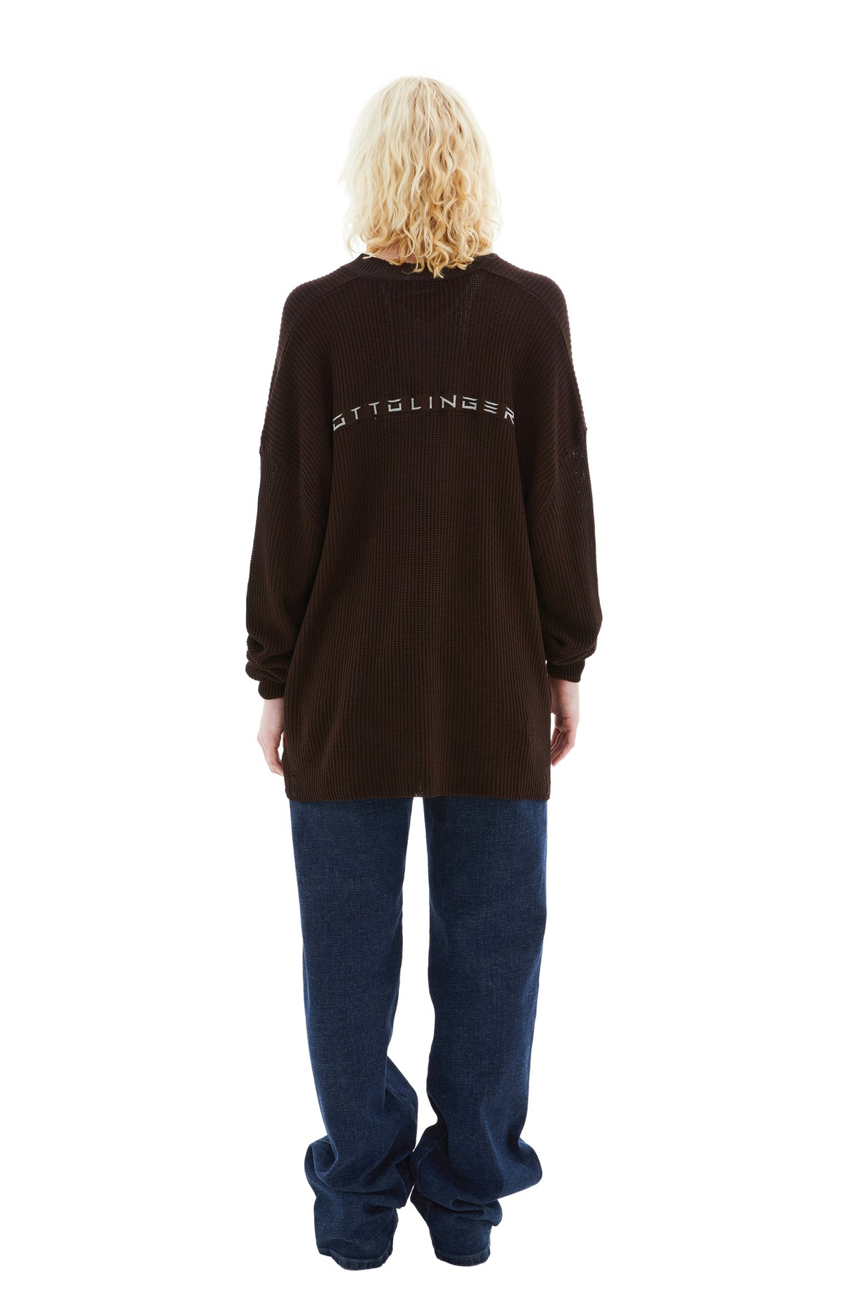 KNIT OPEN COLLAR SWEATER (BROWN) - 3