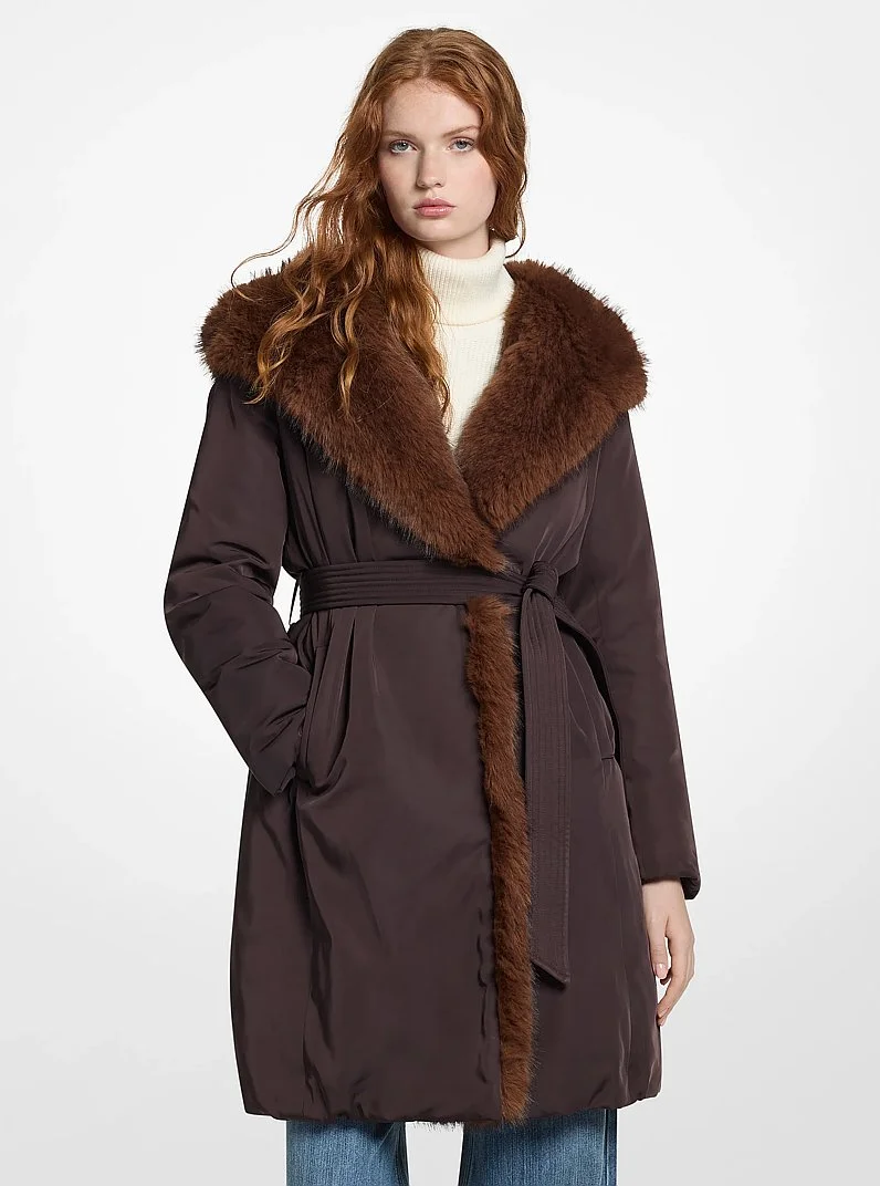 Faux Fur Trim Puffer Jacket - 1