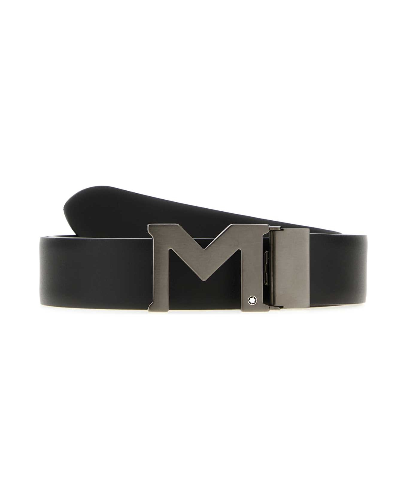 Black Leather Reversible Belt - 1