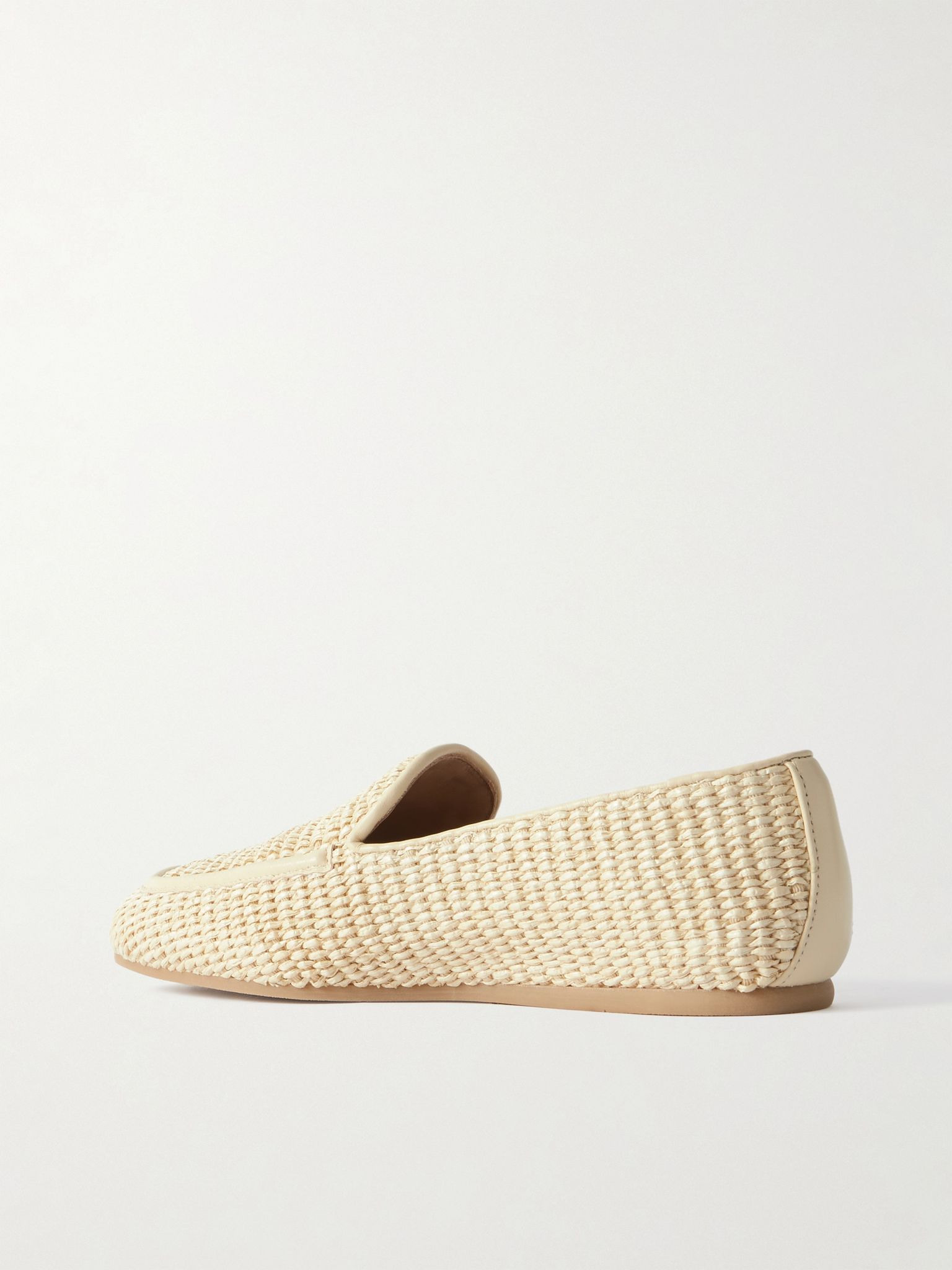 Lee leather-trimmed raffia loafers Neutral - 3