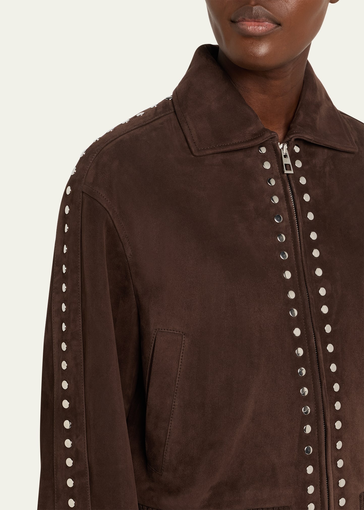 Studded Suede Bomber Jacket - 5