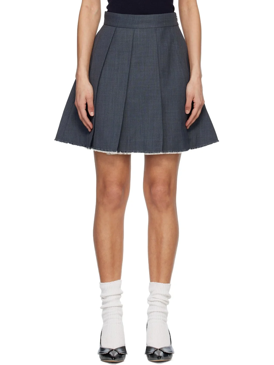 SSENSE Exclusive Gray Pleated Raw Hem Miniskirt - 1