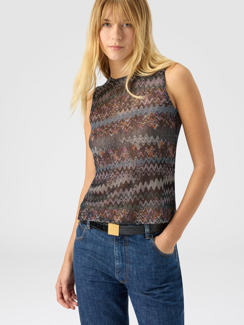 Sleeveless top in lamé viscose 4