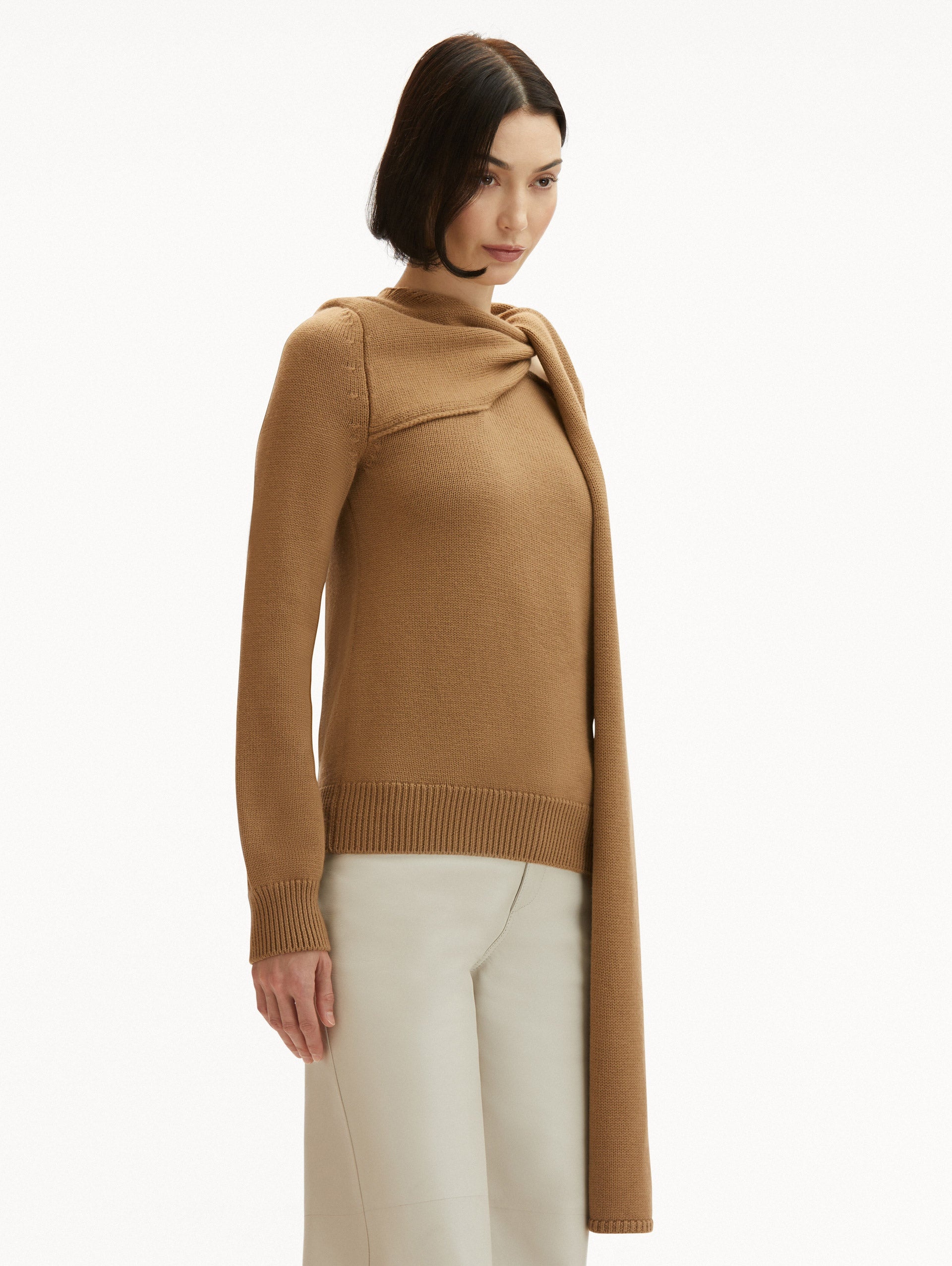 DRAPED-DETAIL COLD SHOULDER PULLOVER - 5