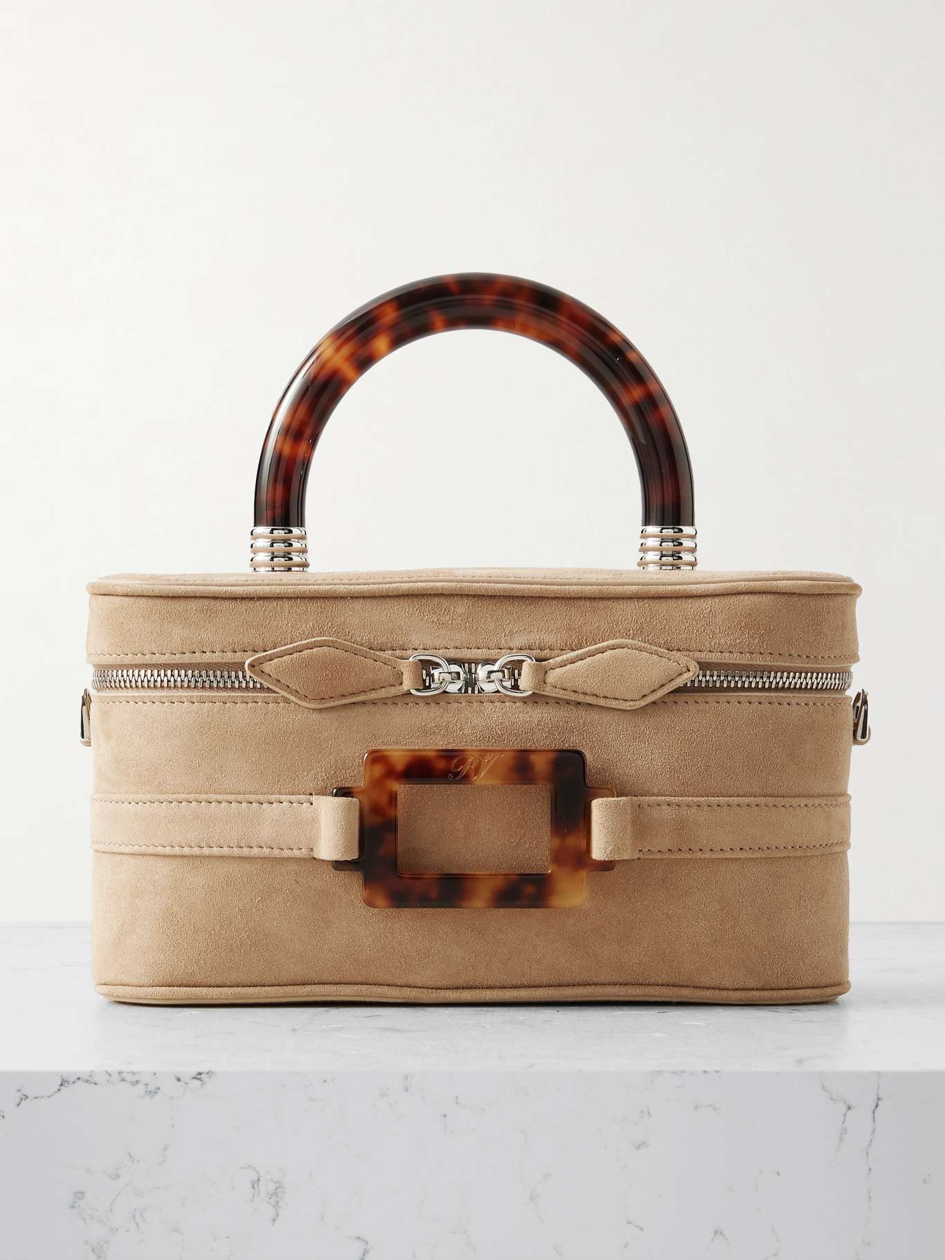 Belle Vivier Vanity mini buckled suede clutch Beige - 1
