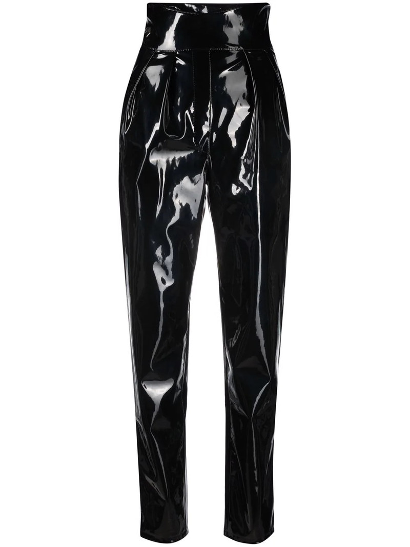 high-waisted long latex trousers 1