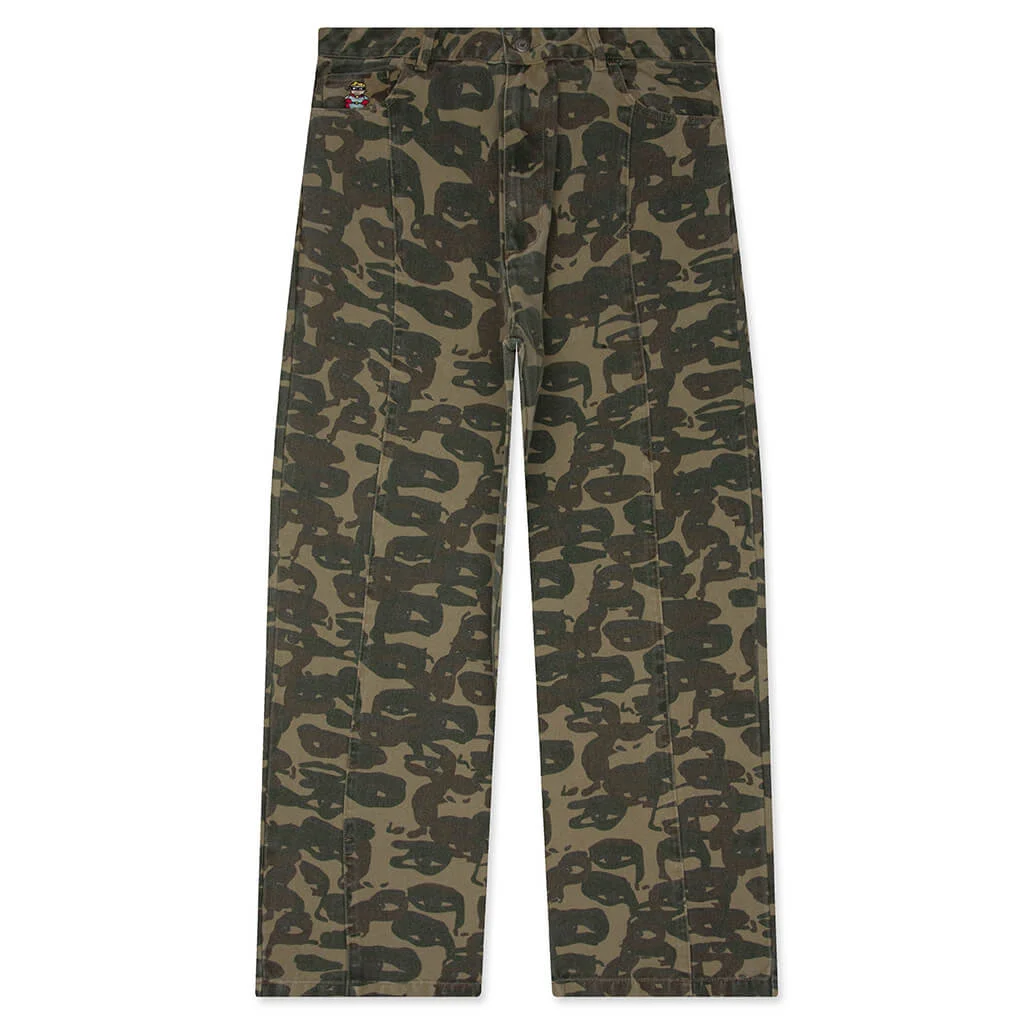 FACE CAMO WIDE LEG JEAN - DARK GREEN - 1