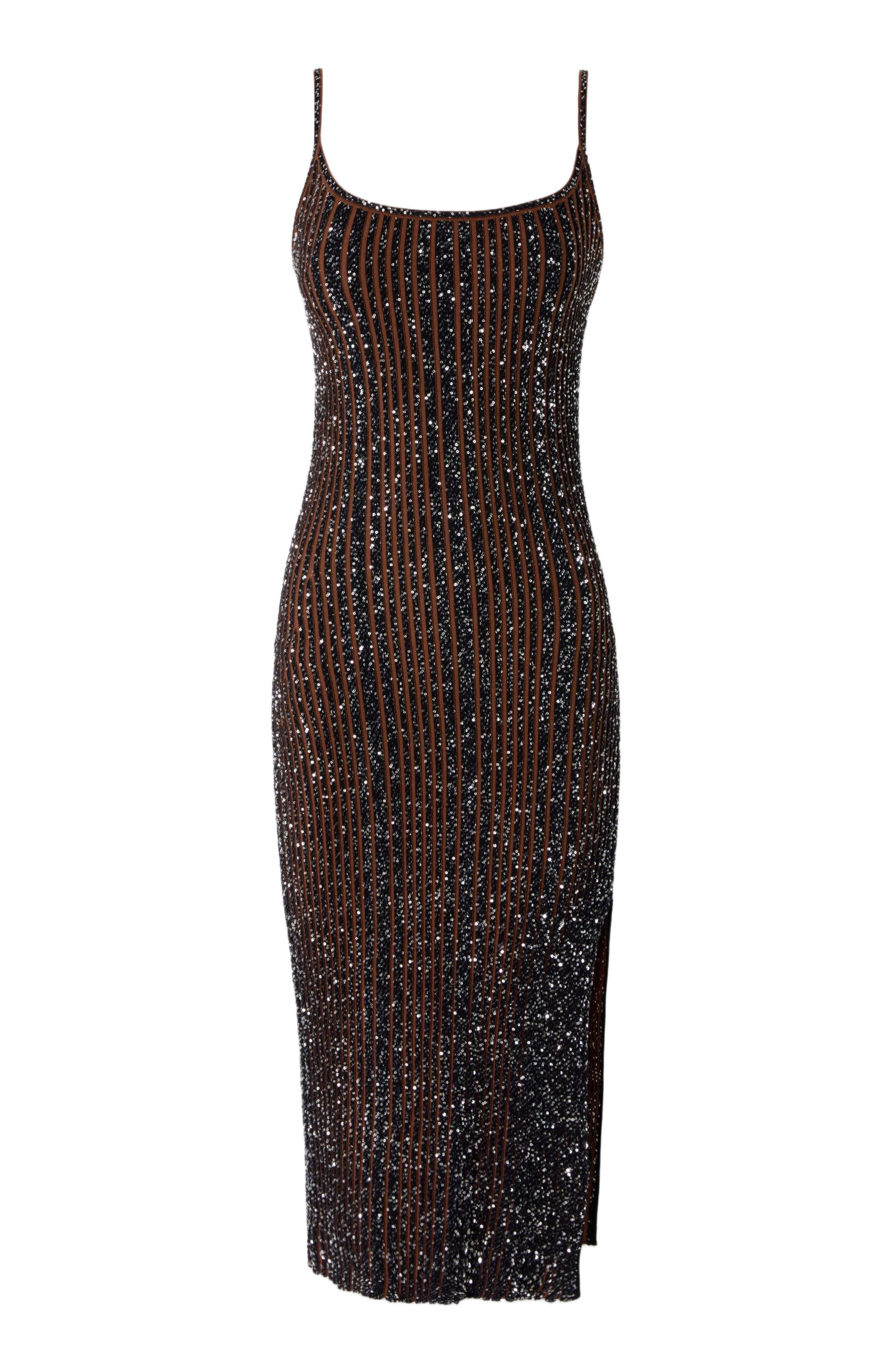 Missoni Sleeveless Ribbed Midi Dress With Sequins And Slit in Black & Brown at Nordstrom - 2