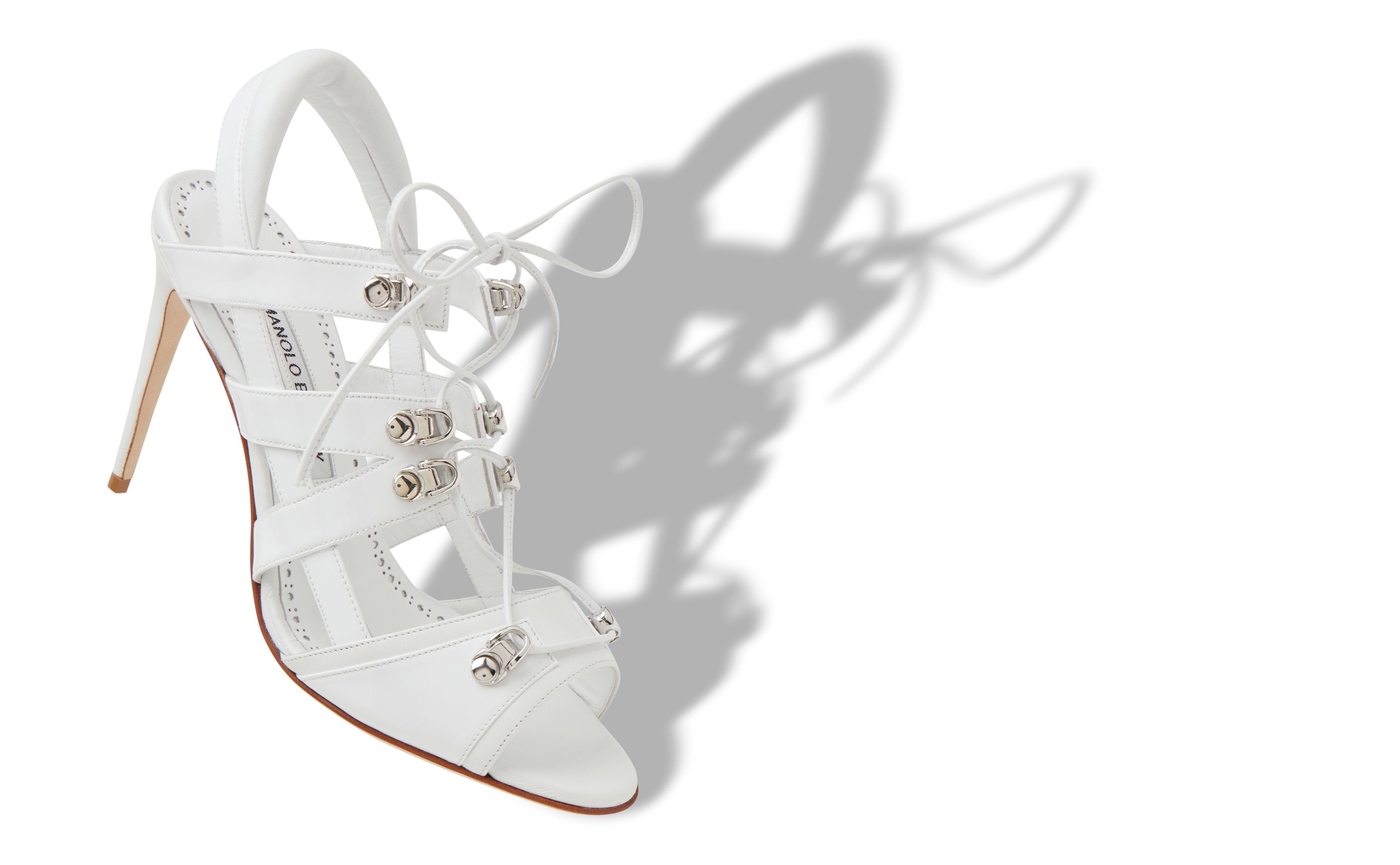 White Nappa Leather Lace-Up Slingback Sandals - 2