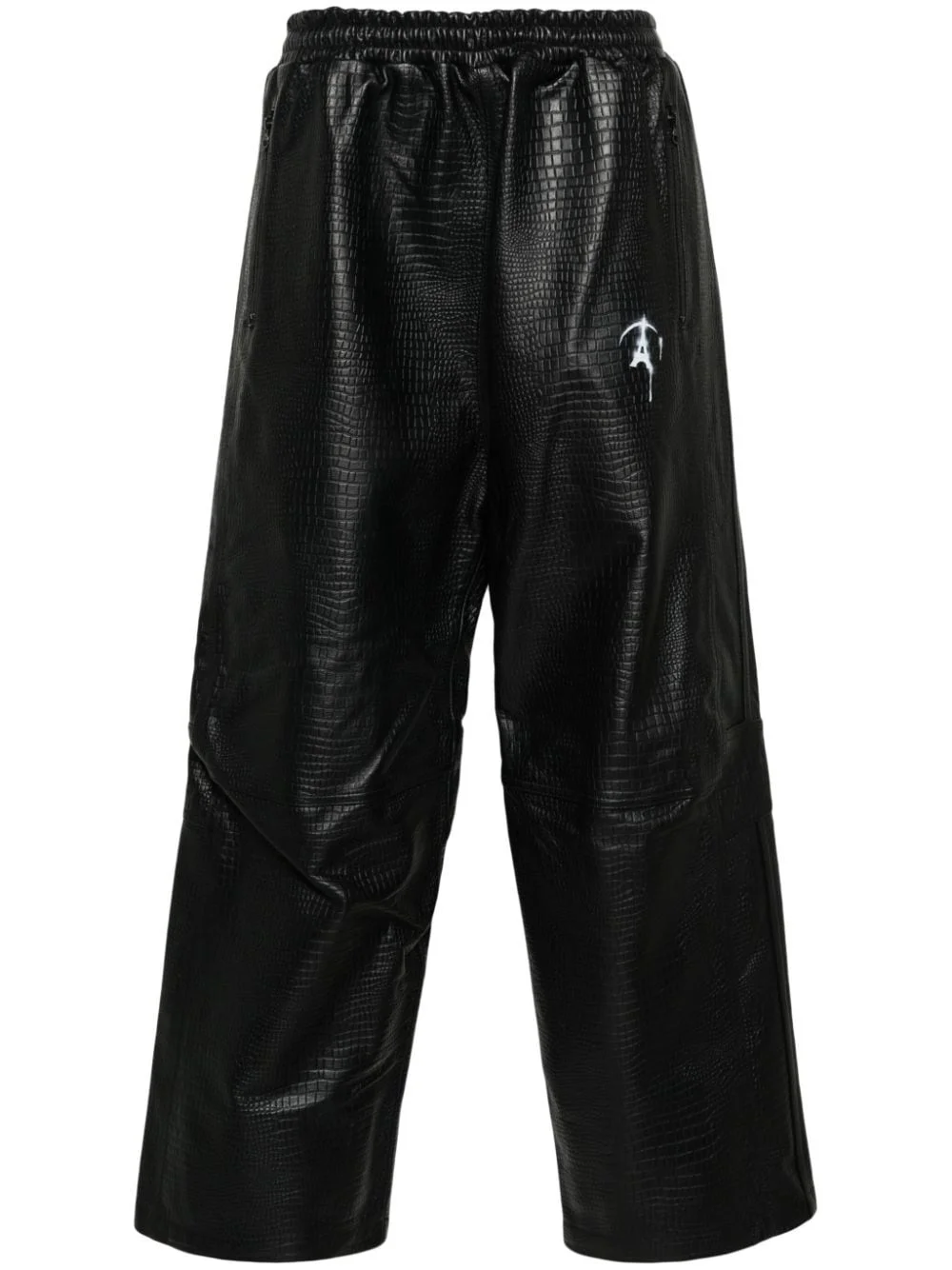 crocodile-pattern leather track pants - 1