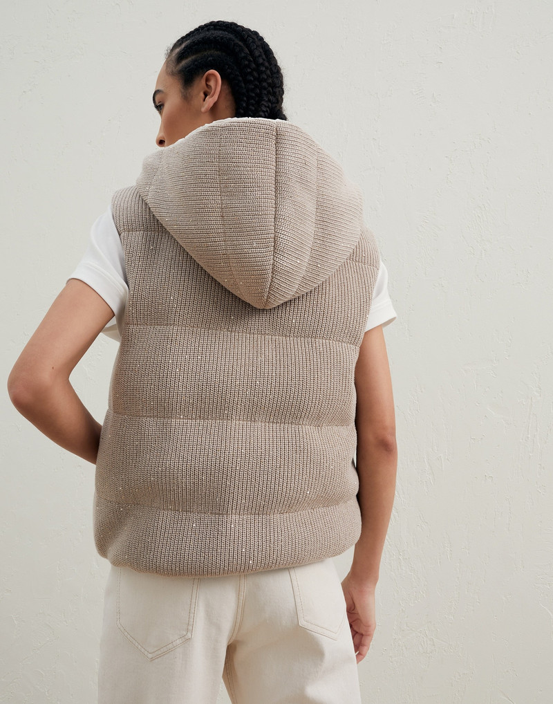 Brunello Cucinelli Dazzling cotton English rib knit down vest outlook