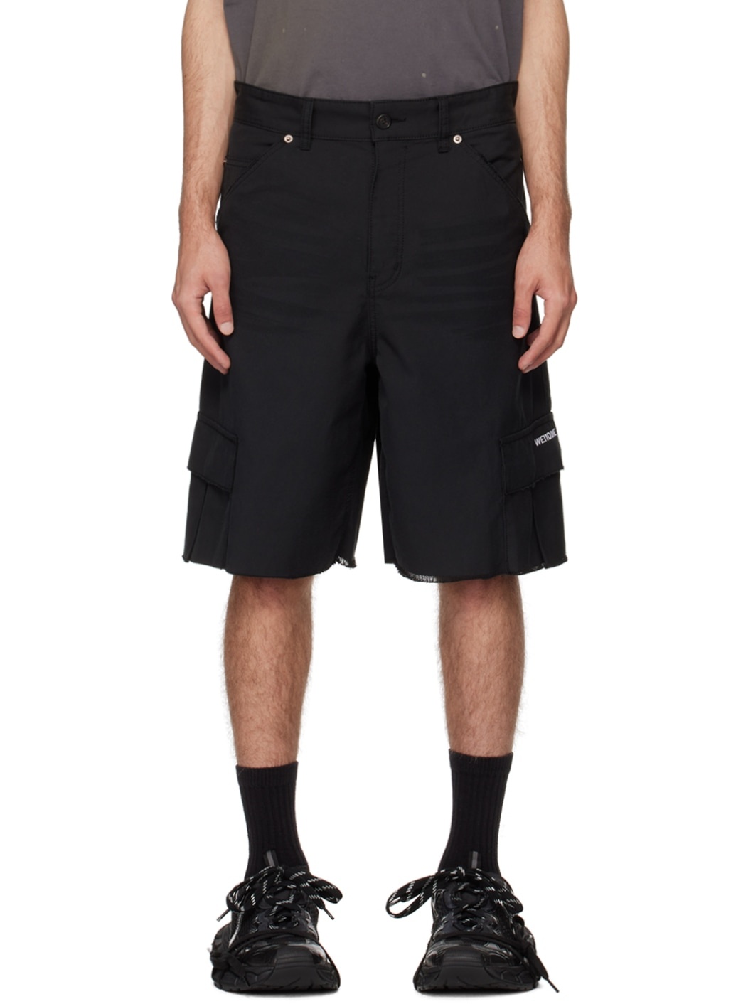 Black Frayed Cargo Shorts - 1