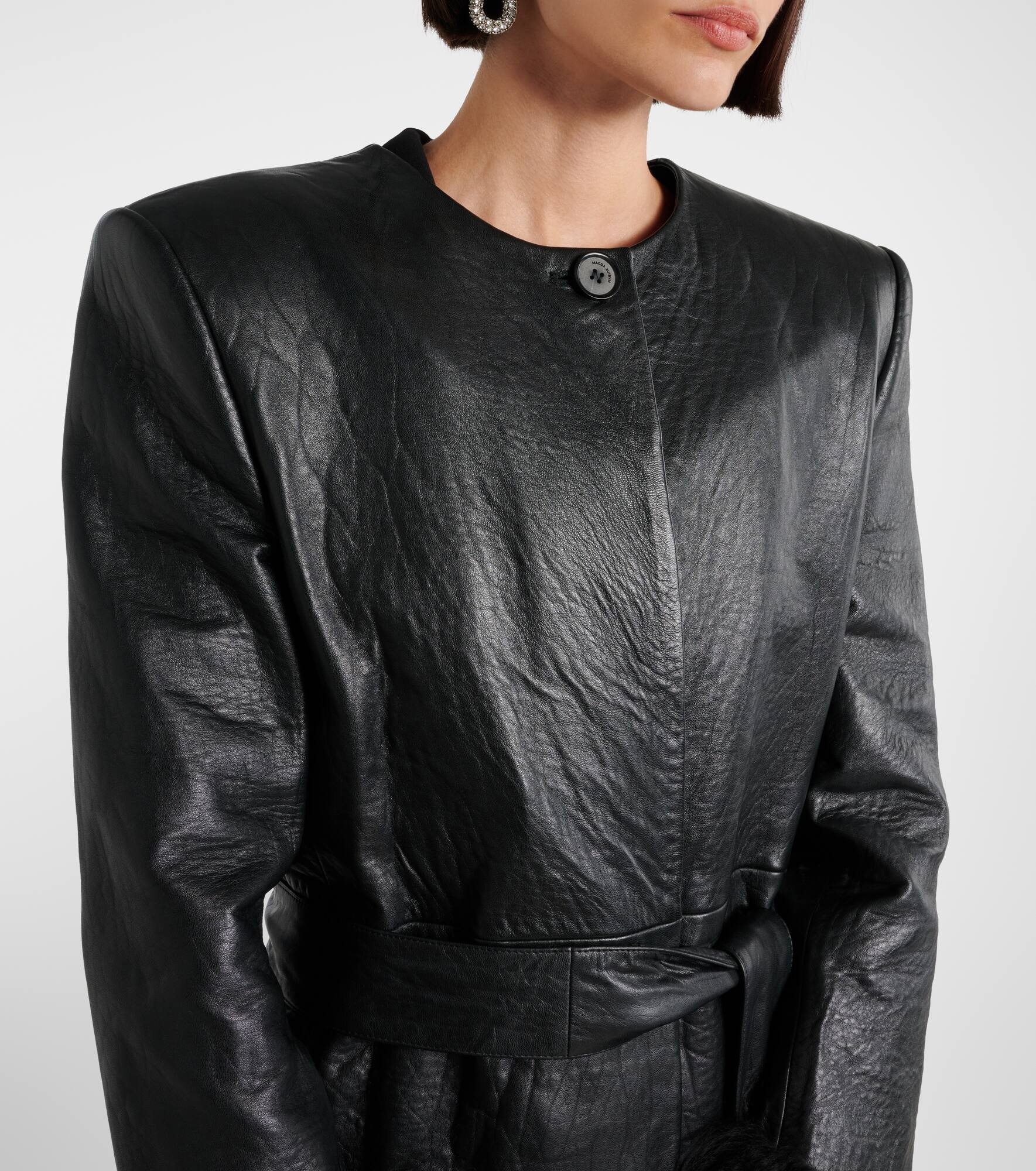 Shearling-trimmed leather coat - 4