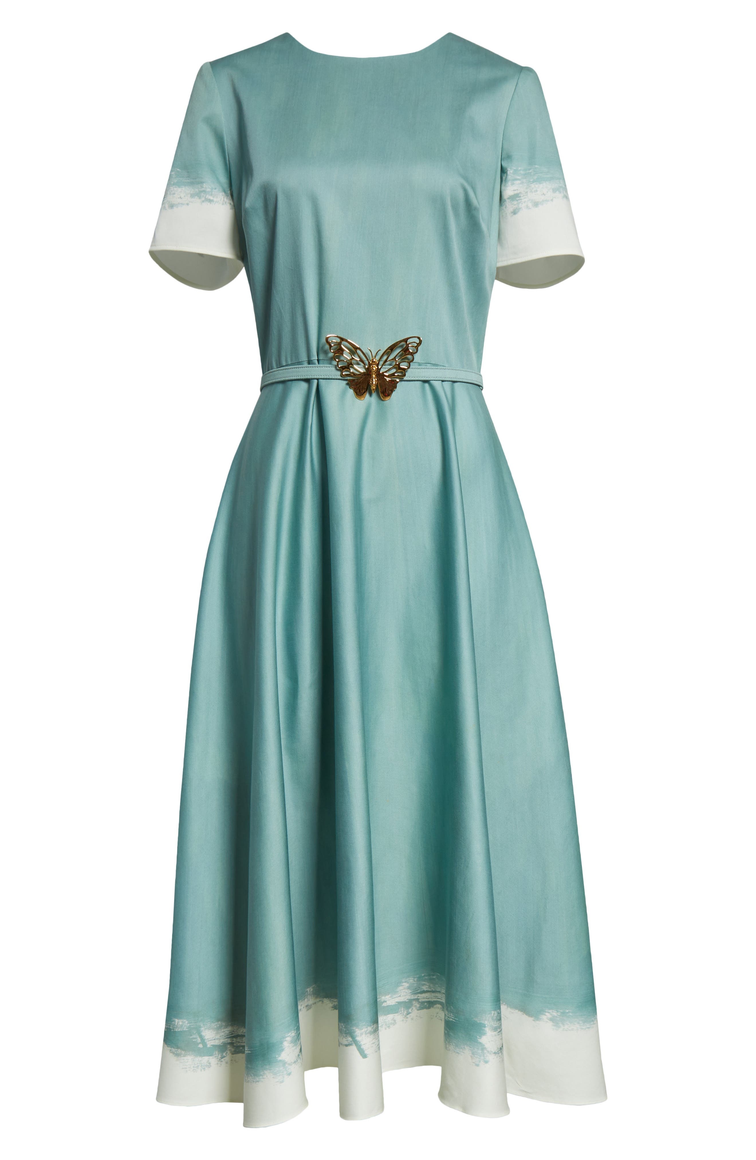 Oscar de la Renta Butterfly Belt Poplin Midi Dress in Seaglass at Nordstrom - 5