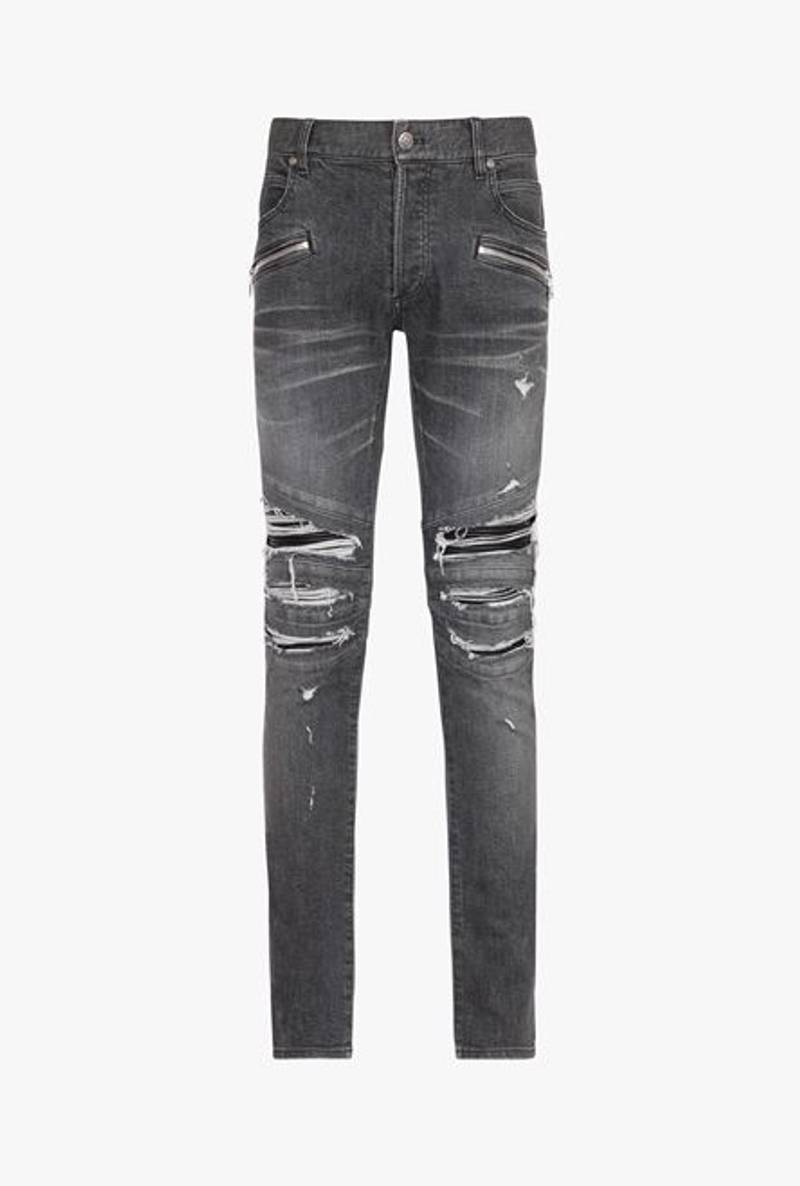 Slim cut ripped black faded cotton jeans - 1