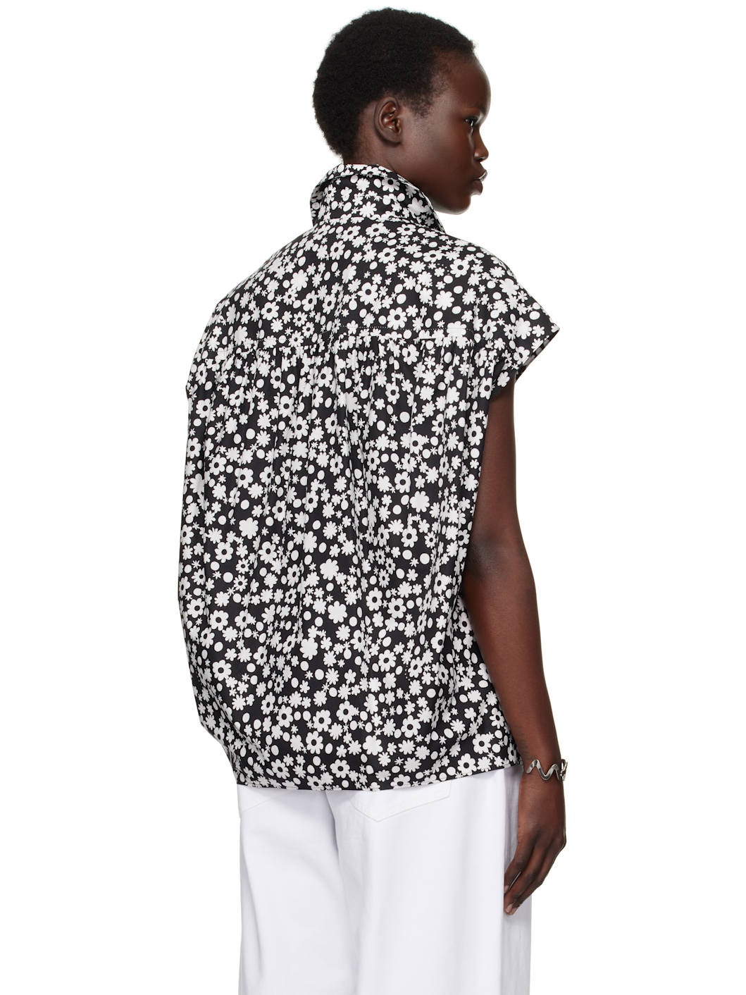 Black & White Pop Fields Sleeveless Cocoon Shirt - 3