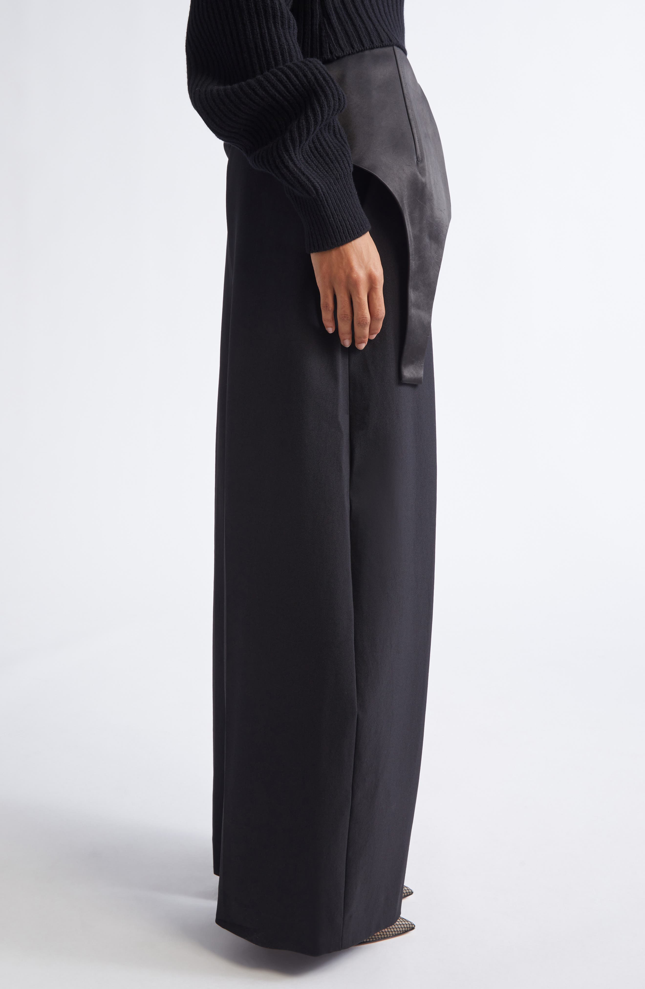 Jean Paul Gaultier Bodysuit Detail Tailored Wide Leg Pants in Black at Nordstrom - 4