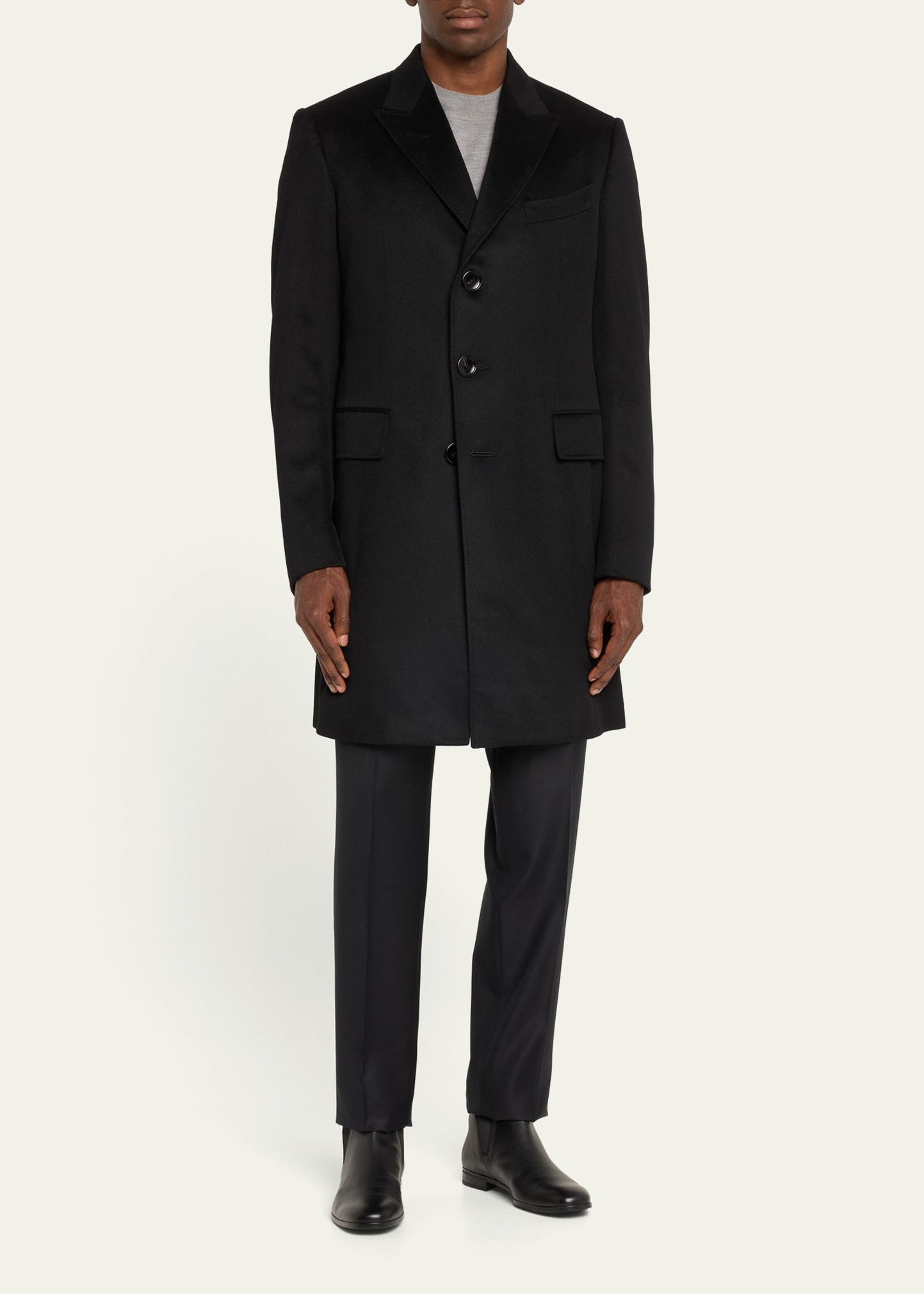 Men's Solid Cashmere Overcoat - 4