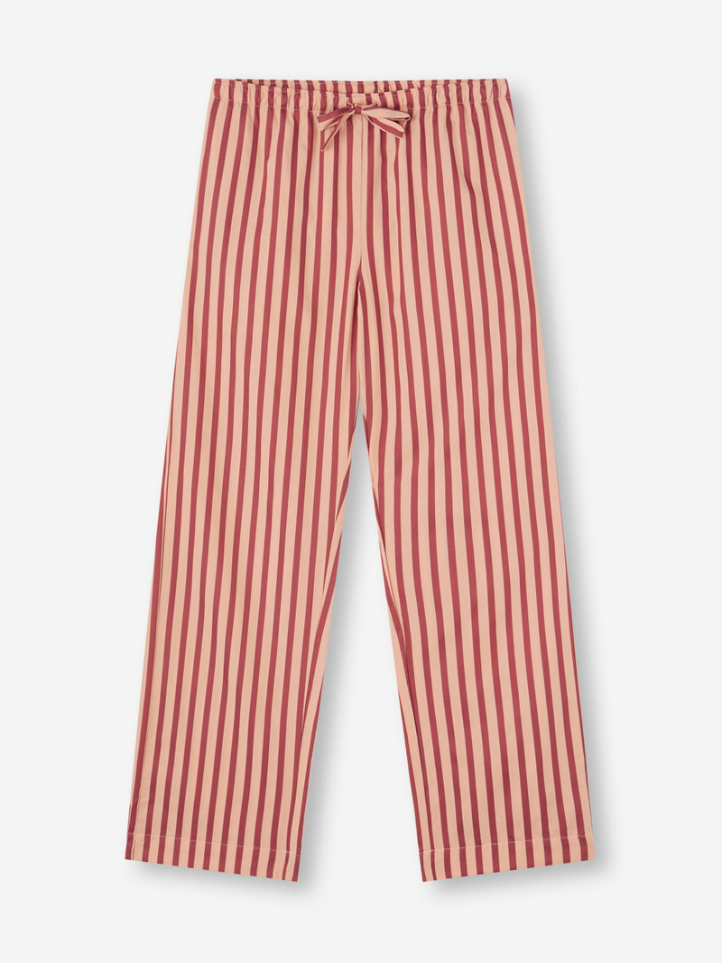 Women's Lounge Pants Capri Cotton Batiste Red & Peach Stripe - 1