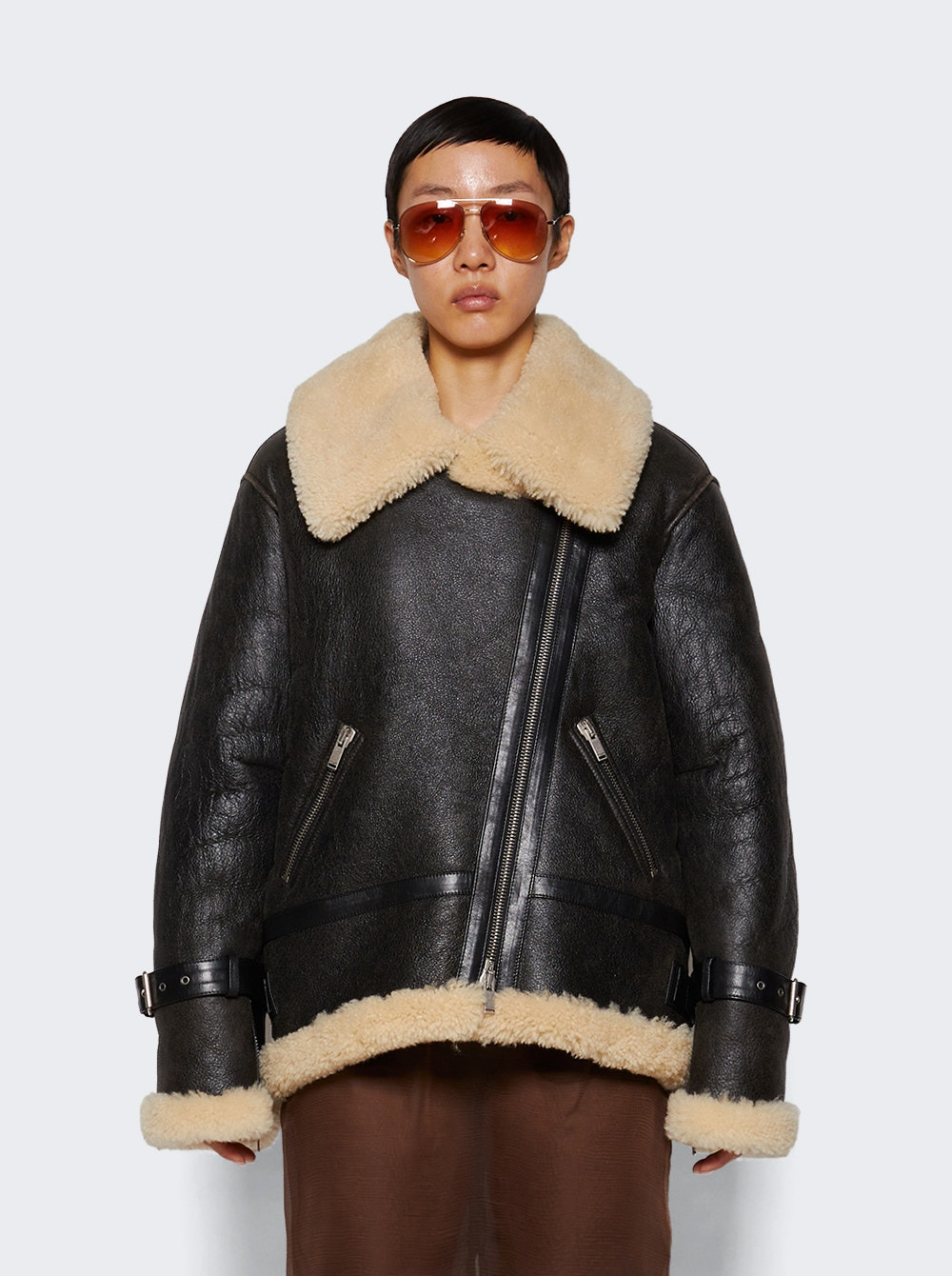 Aviator Shearling Jacket Black - 3