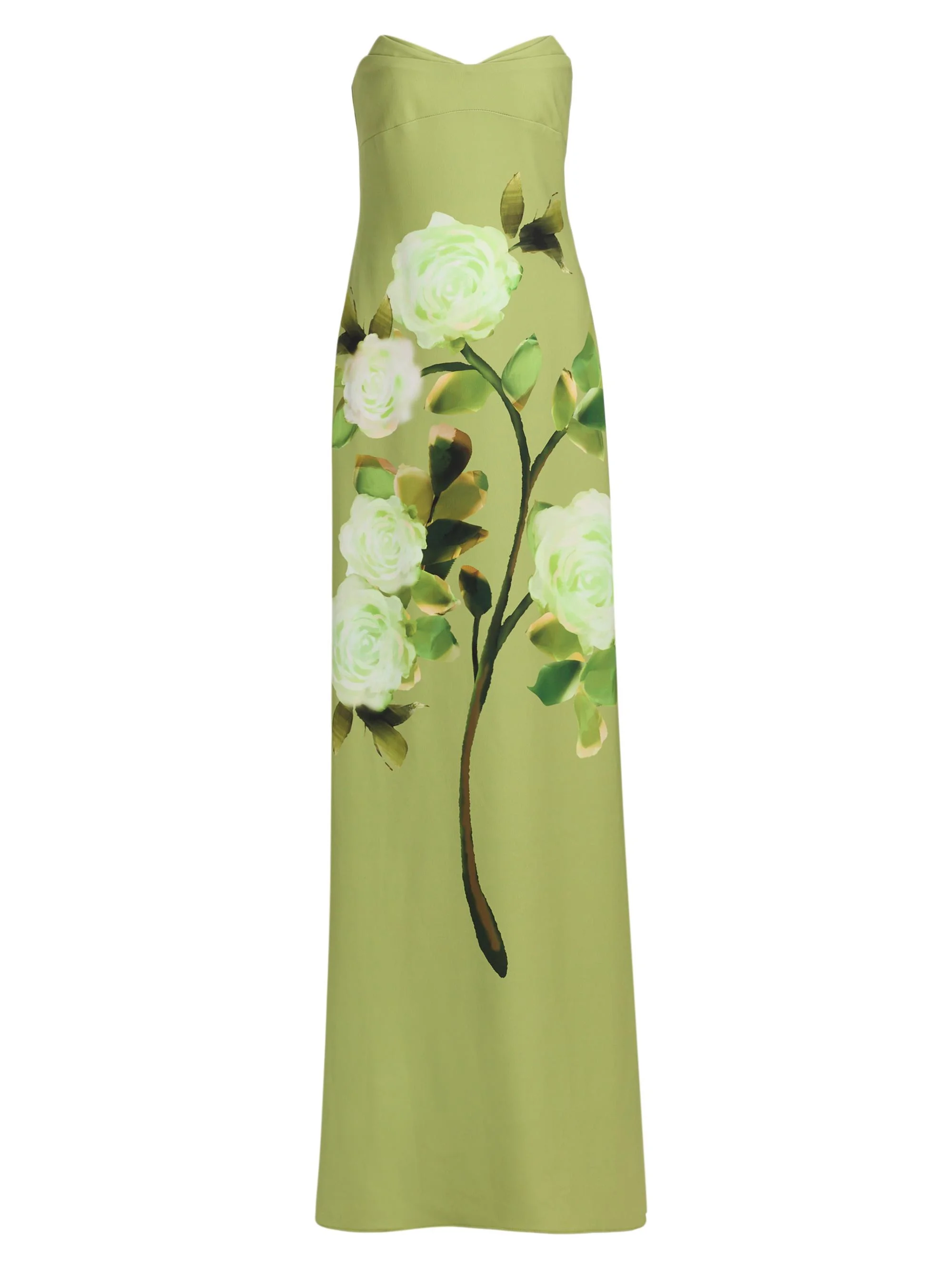 Women's Pleated Floral Strapless Gown - Lime Multi - 1