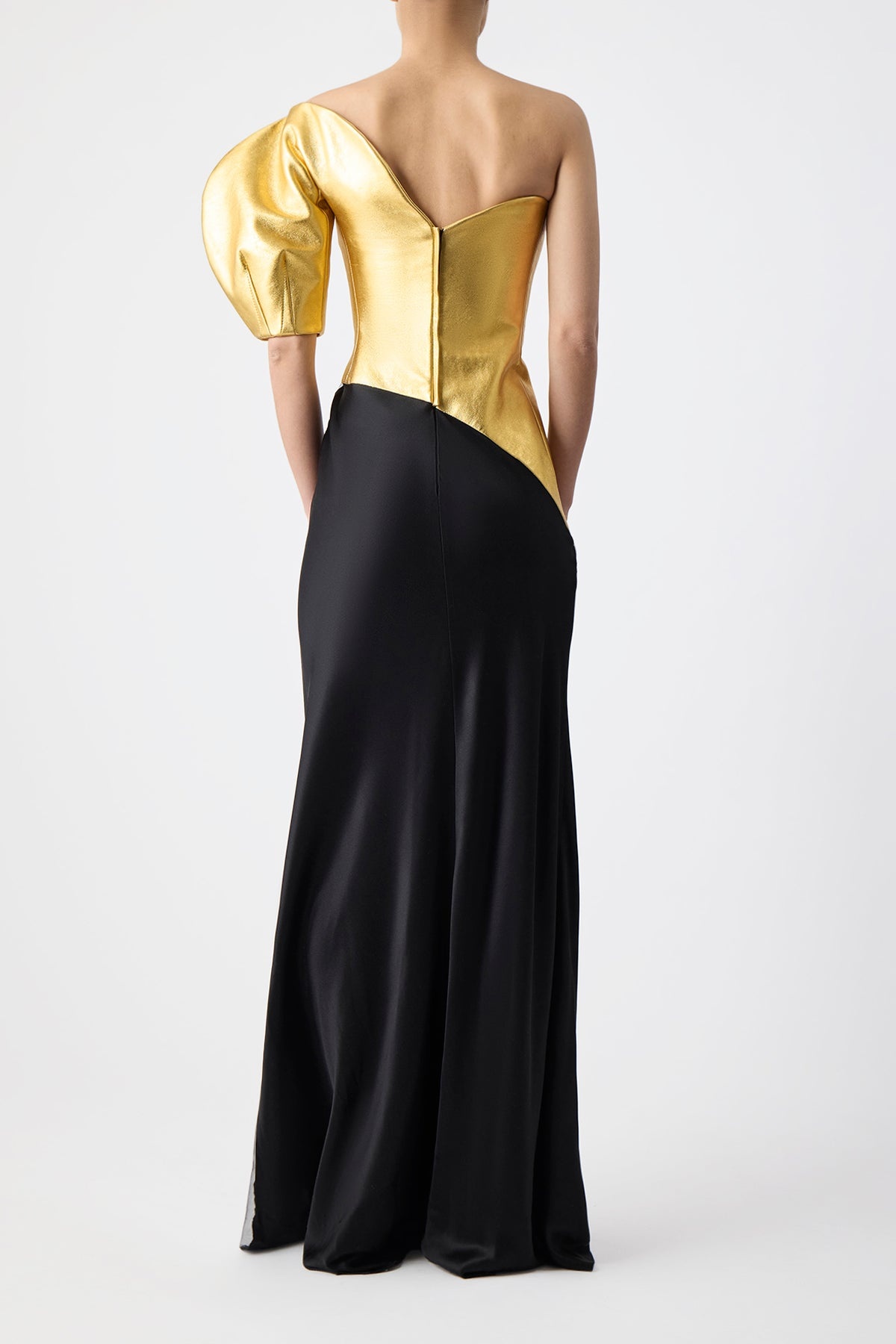 Giulia Dress in Gold Metallic Nappa Leather & Silk Velvet - 7