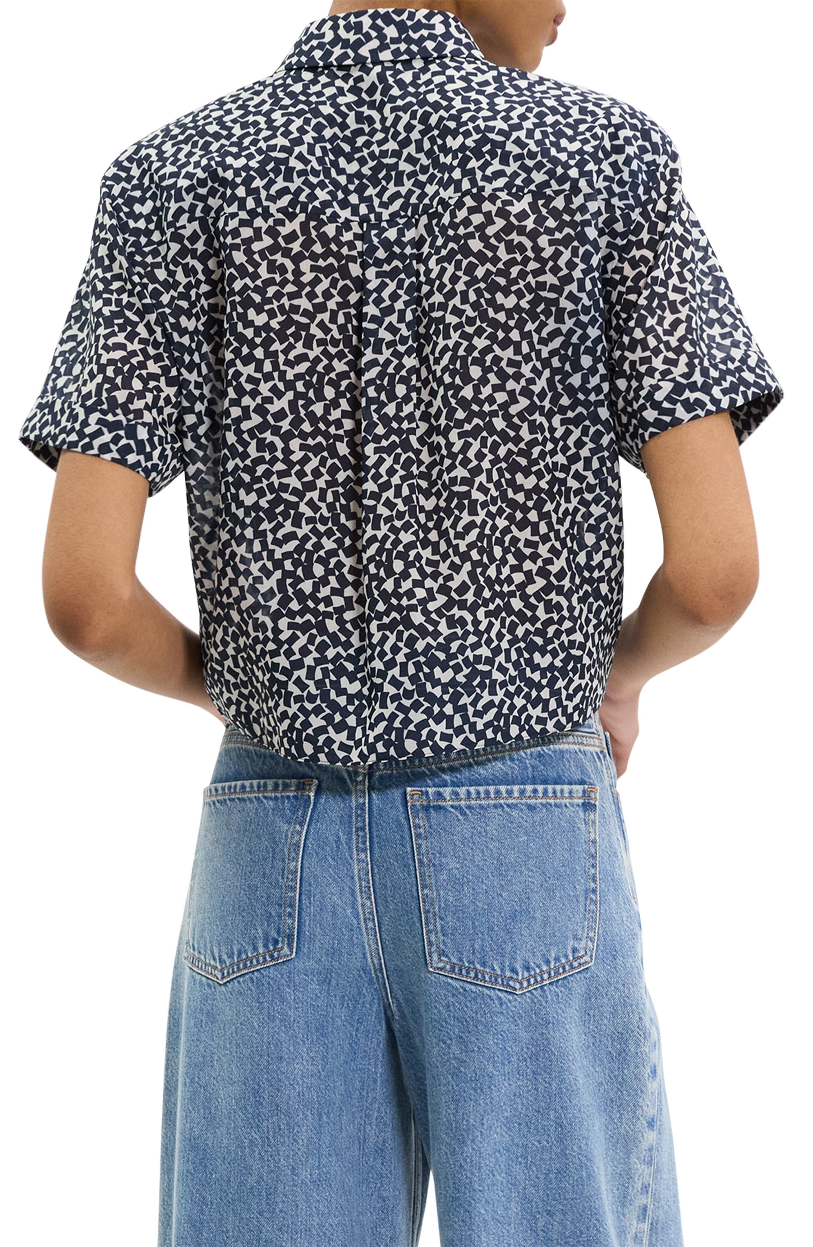 Theory Geometric Tie Front Button-Up Shirt in Navy Multi at Nordstrom - 2