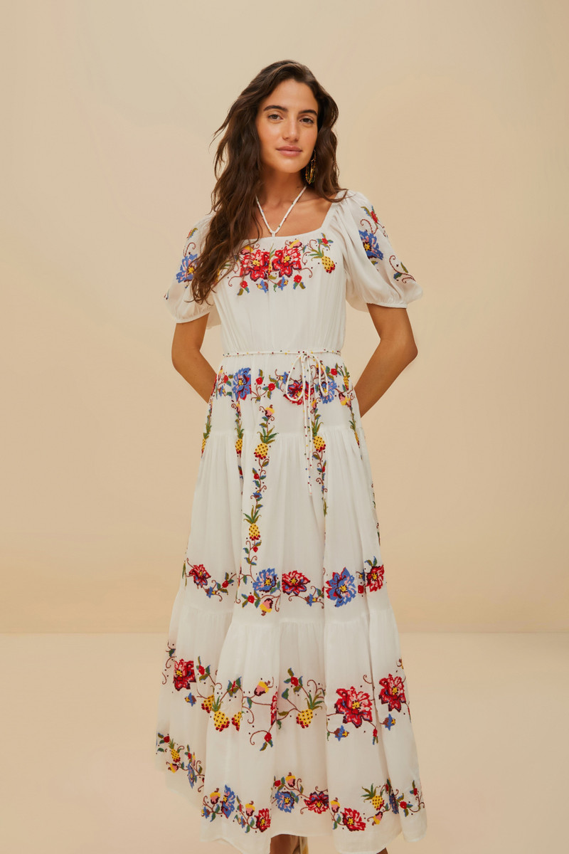 Off-White Tropical Porcelain Embroidered Maxi Dress 3