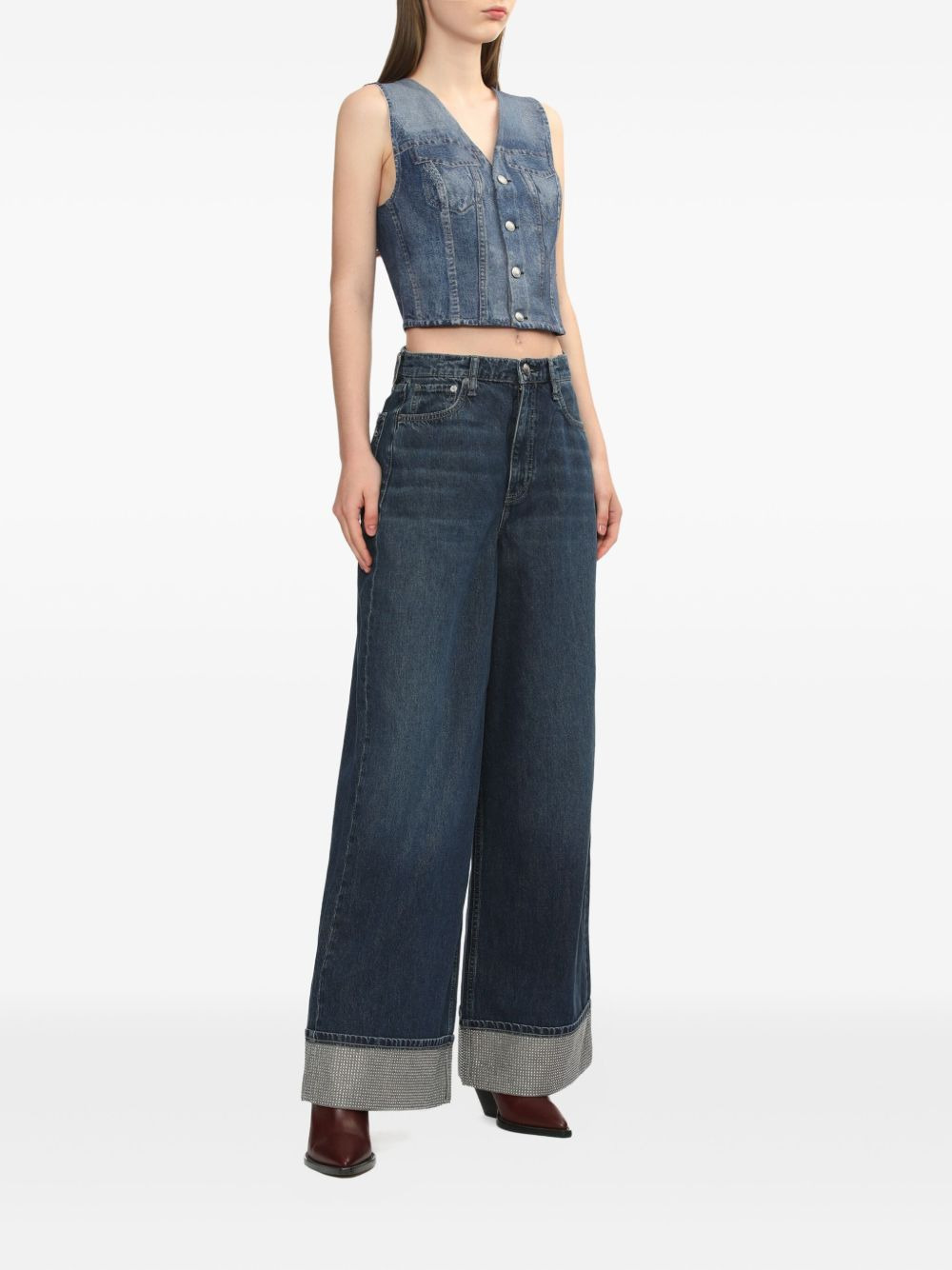 Sofie embellished-cuf wide-leg jeans - 2