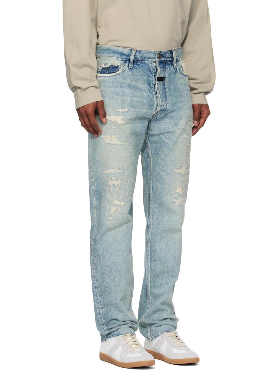 Blue Repaired Classic 5 Pocket Jeans - 2