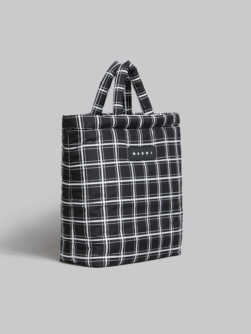 BLACK CHECKED NYLON PUFF TOTE BAG - 6