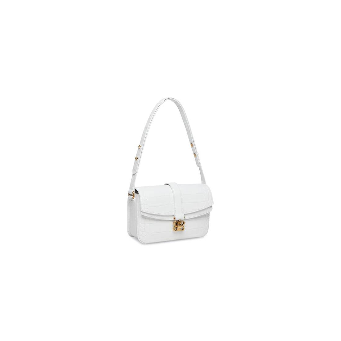 Women's Crush Small Chain Bag Crocodile Embossed in Optic White