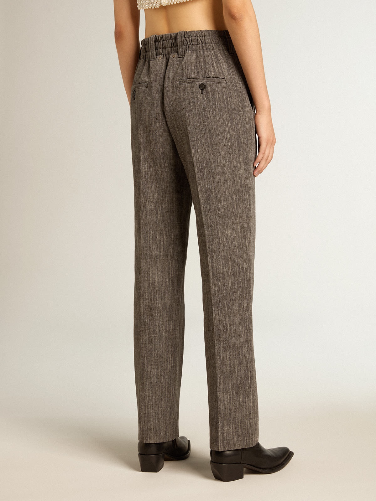 Women’s high-waisted pants in gray melange wool blend - 4