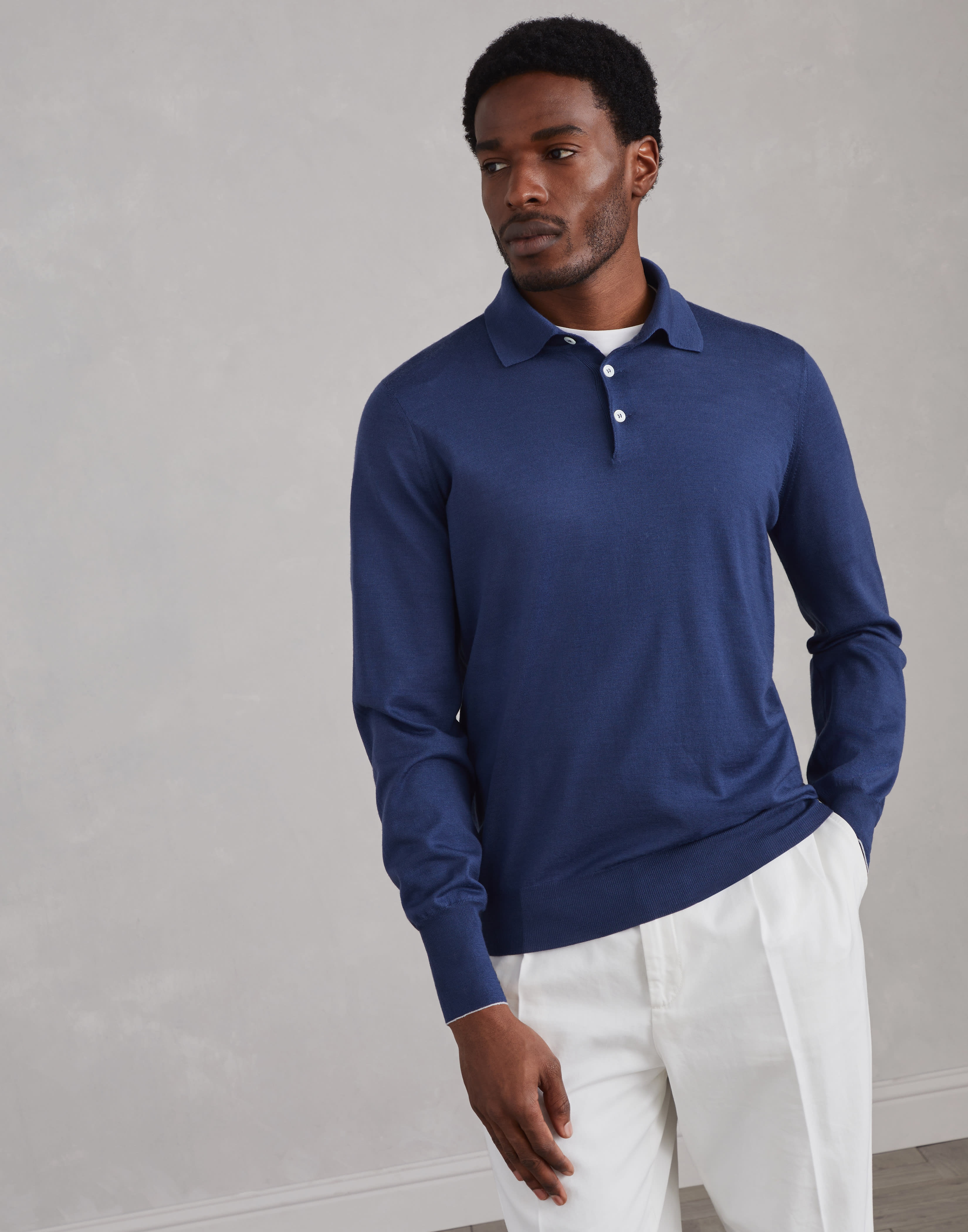 Virgin wool and cashmere polo-style lightweight sweater - 1