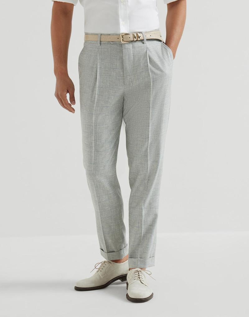 Virgin wool Prince of Wales fresco trousers with pleat 2