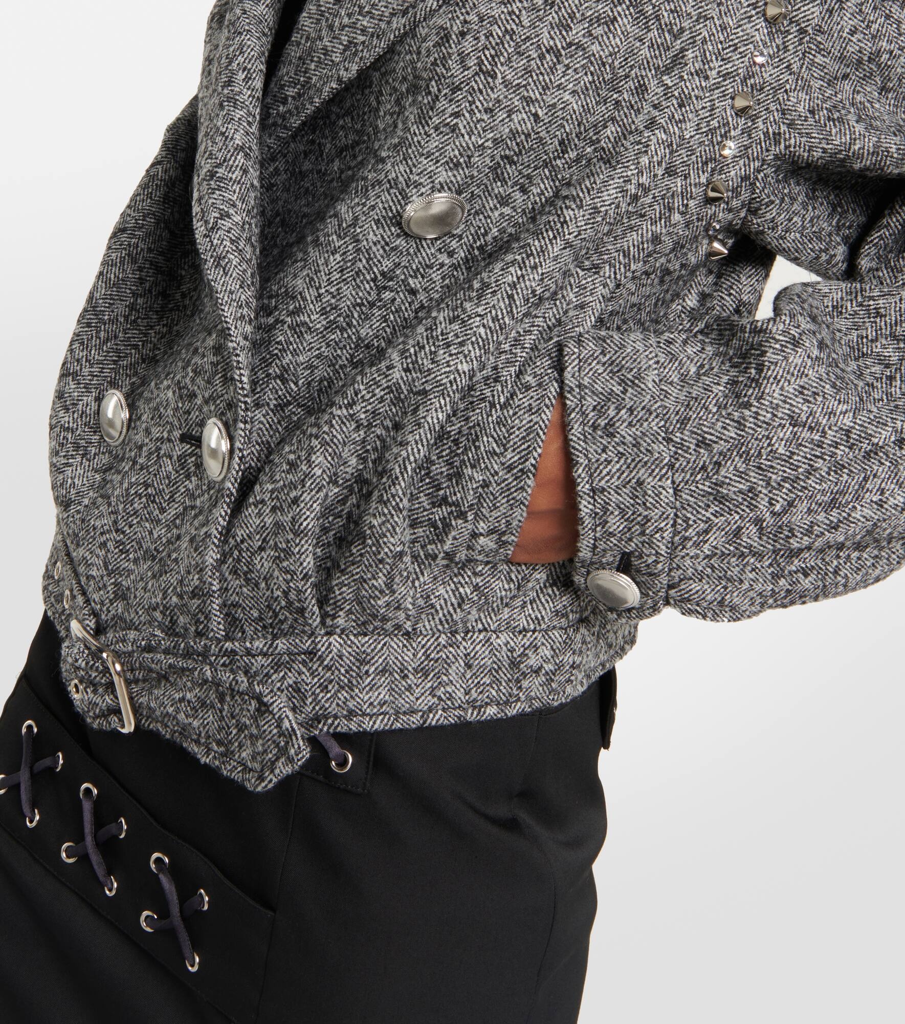 Herringbone cropped wool-blend jacket - 4