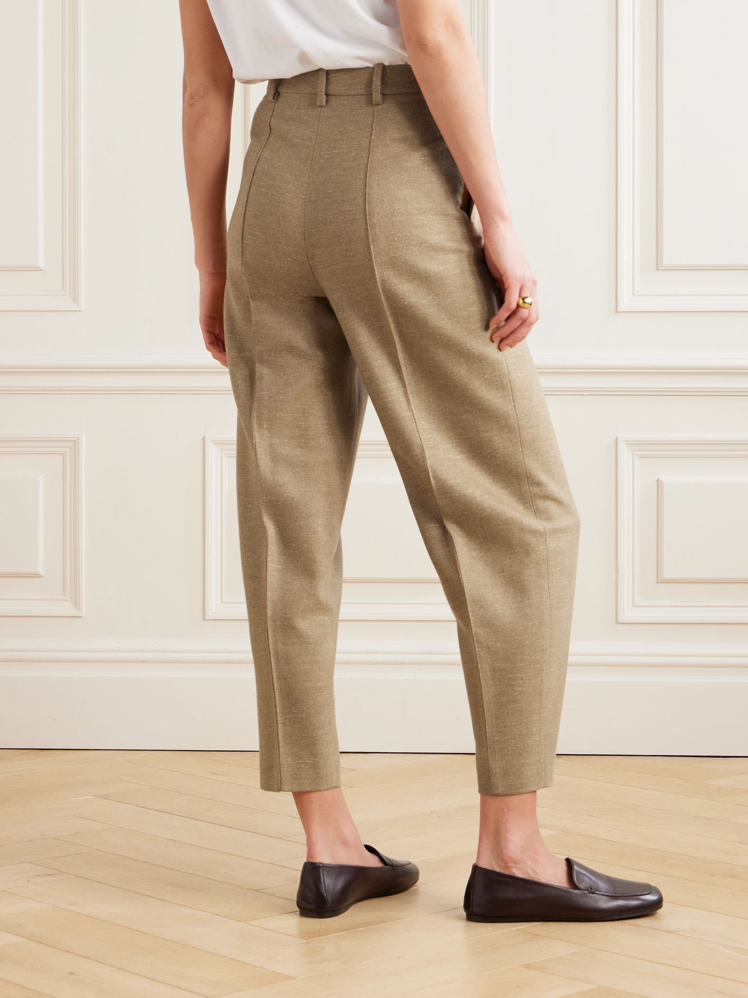 Dan pleated wool, cashmere and linen-blend tapered pants Sand - 4
