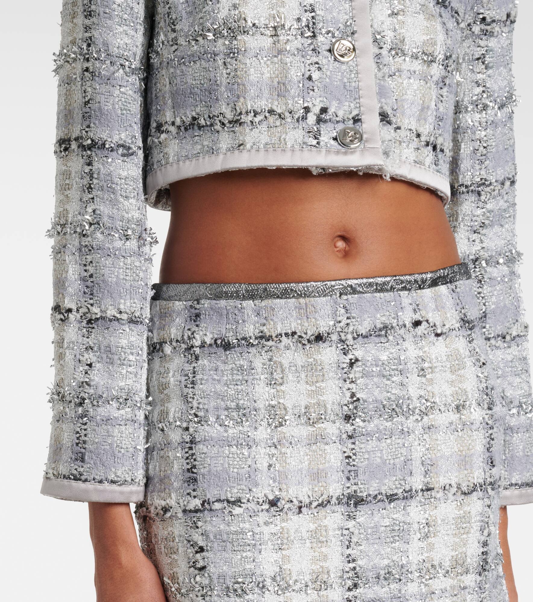 Checked cropped lamé tweed jacket - 5