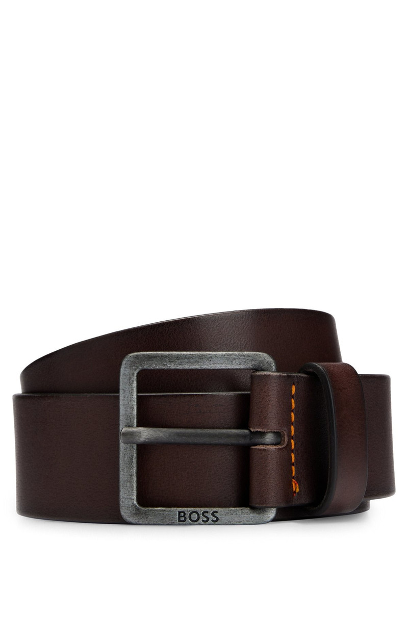 LEATHER BELT WITH LOGO AND DARK RUTHENIUM HARDWARE 1