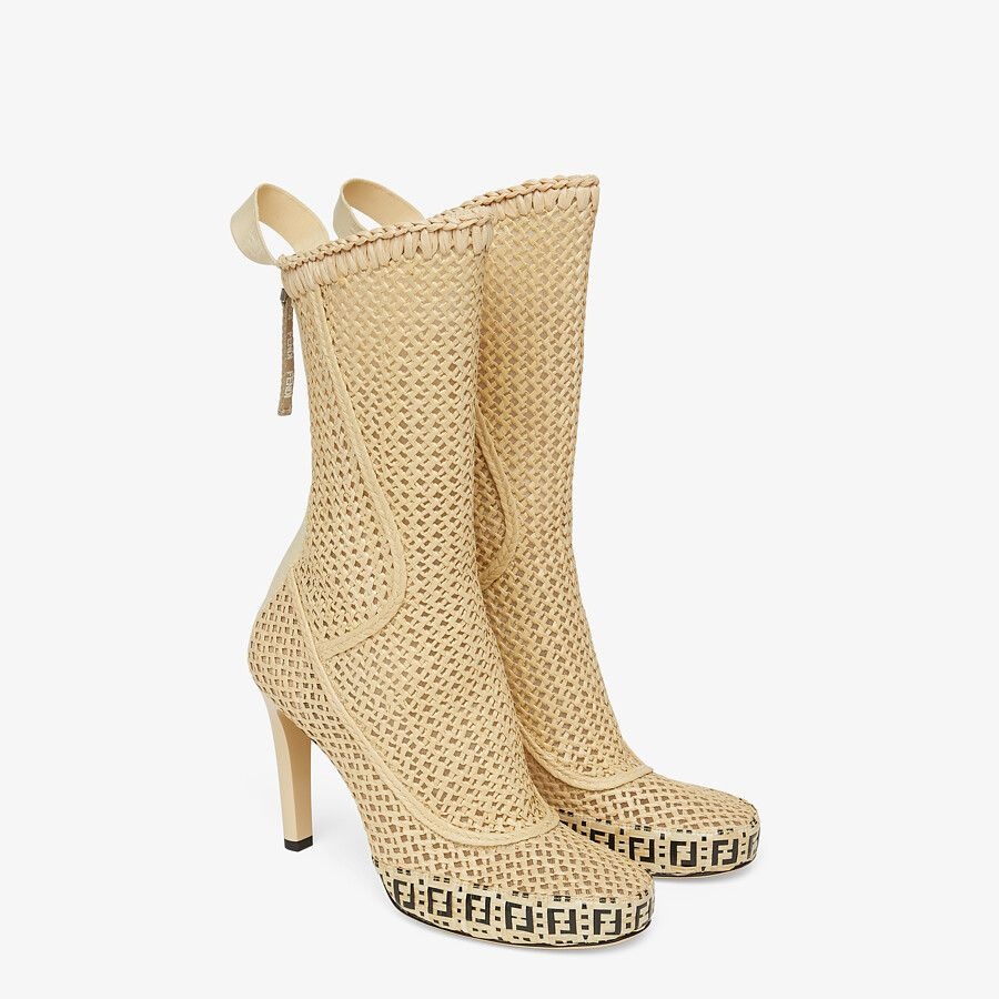 Beige raffia ankle boots - 4