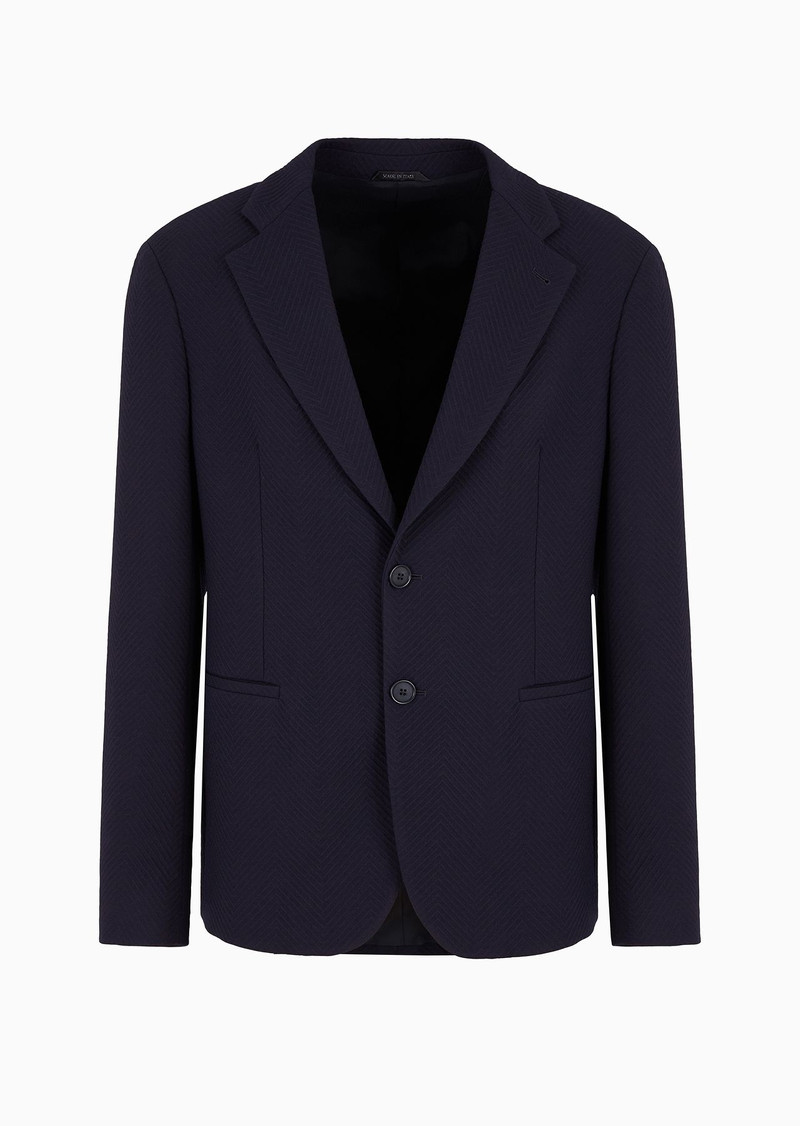 Single-breasted jacket in a chevron jacquard stretch-wool blend 1