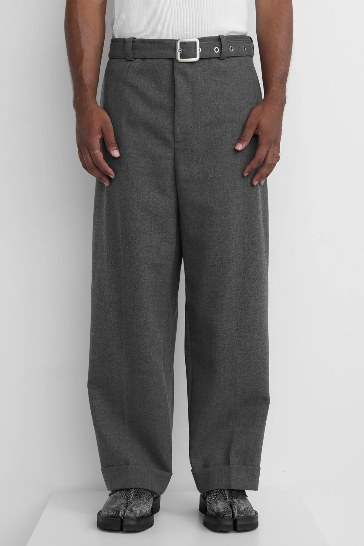 Jil Sander Wool Canvas Belted Trousers Volcanic Glass - 4
