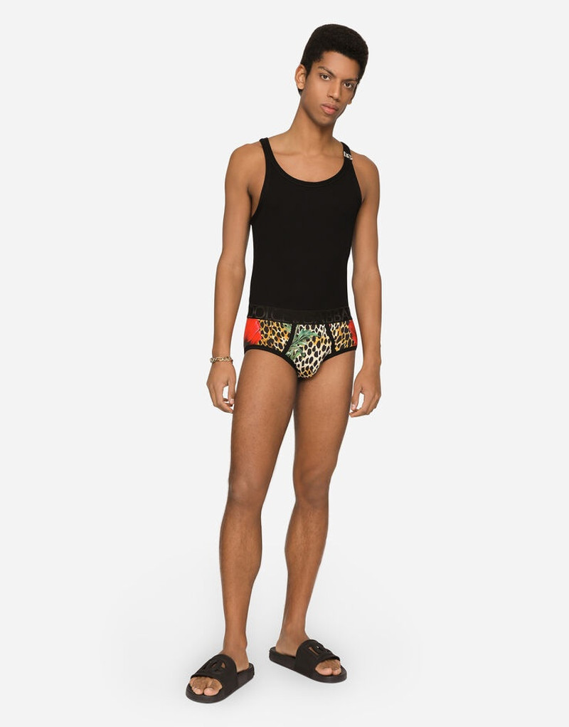 Dolce & Gabbana Two-way stretch jersey Brando briefs with poppy and ocelot print outlook