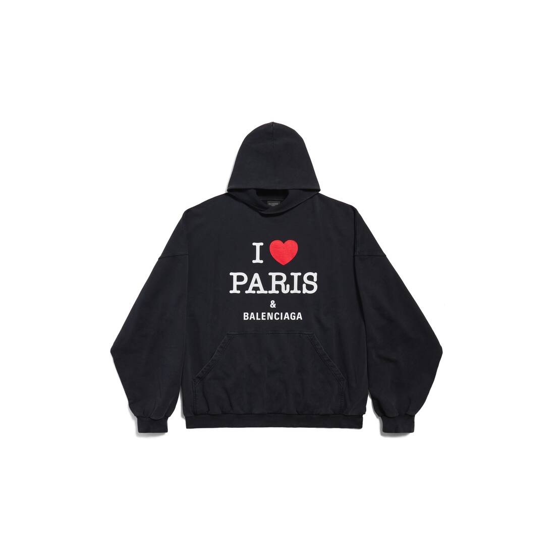 I Love Paris & Balenciaga Hoodie Large Fit in Black Faded - 1