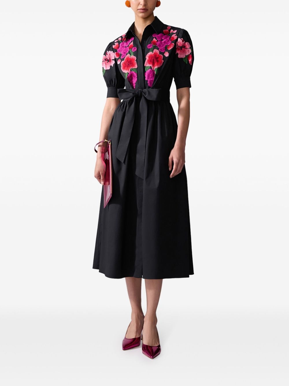 floral-embroidered shirt dress - 2