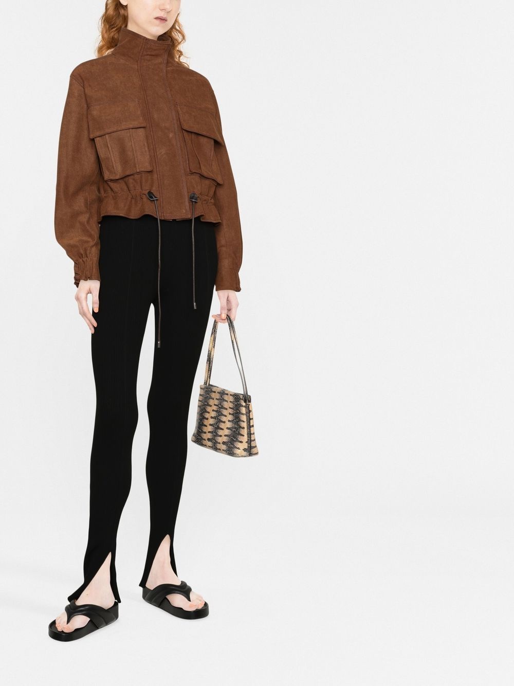rib-knit slit-detail trousers - 2