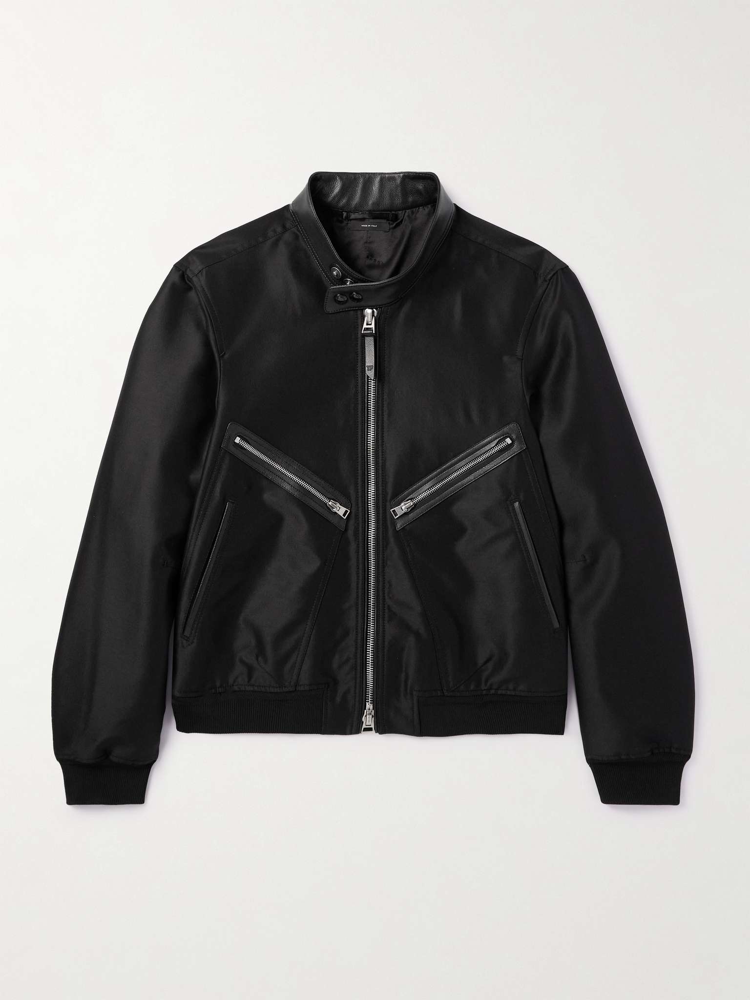 Leather-Trimmed Wool and Silk-Blend Bomber Jacket - 1